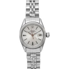 Vintage Rolex Oyster Perpetual Lady Date Steel Silver Dial Automatic Watch 6517