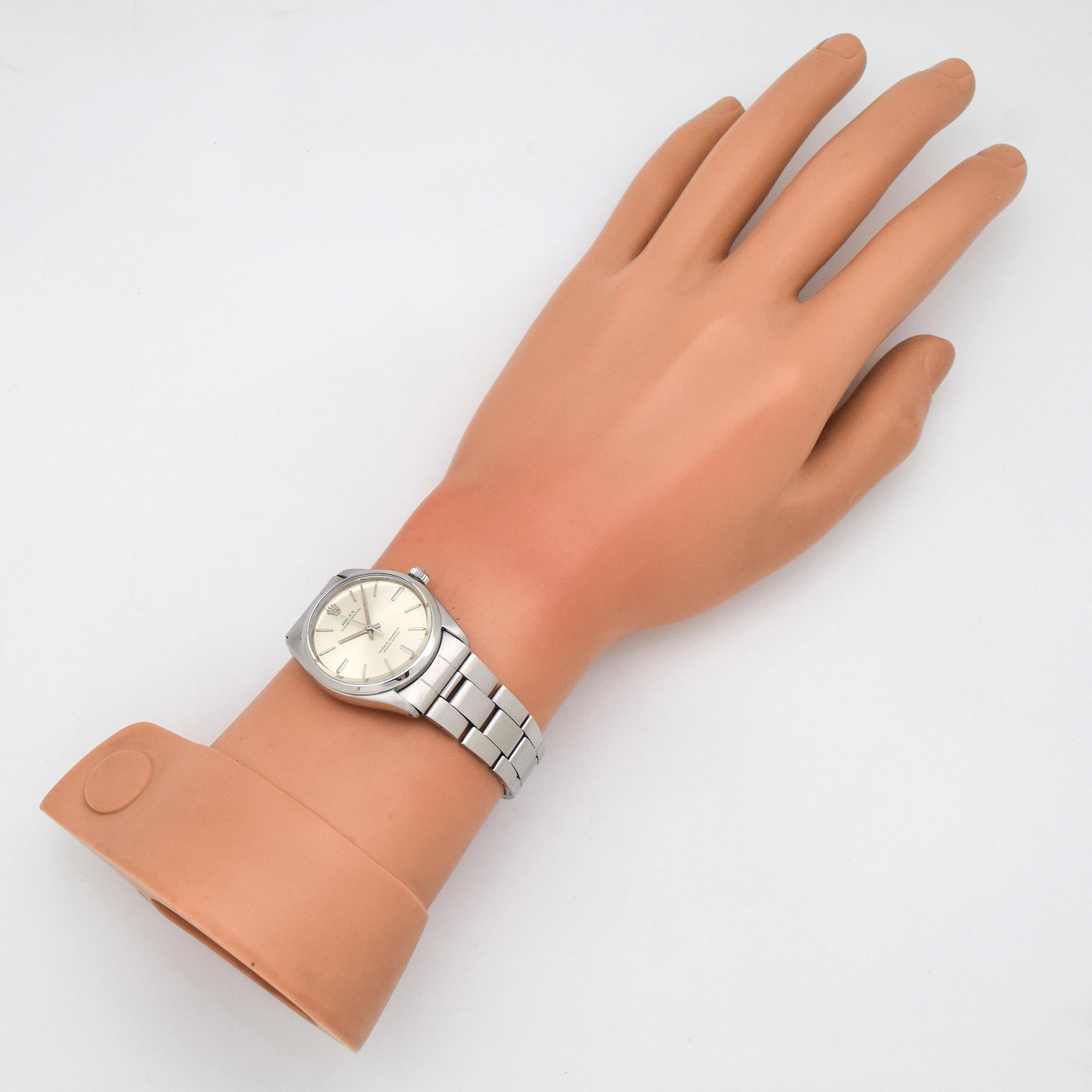 Women's or Men's Vintage Rolex Oyster Perpetual Reference 1002 Stainless Steel Watch, 1965 For Sale