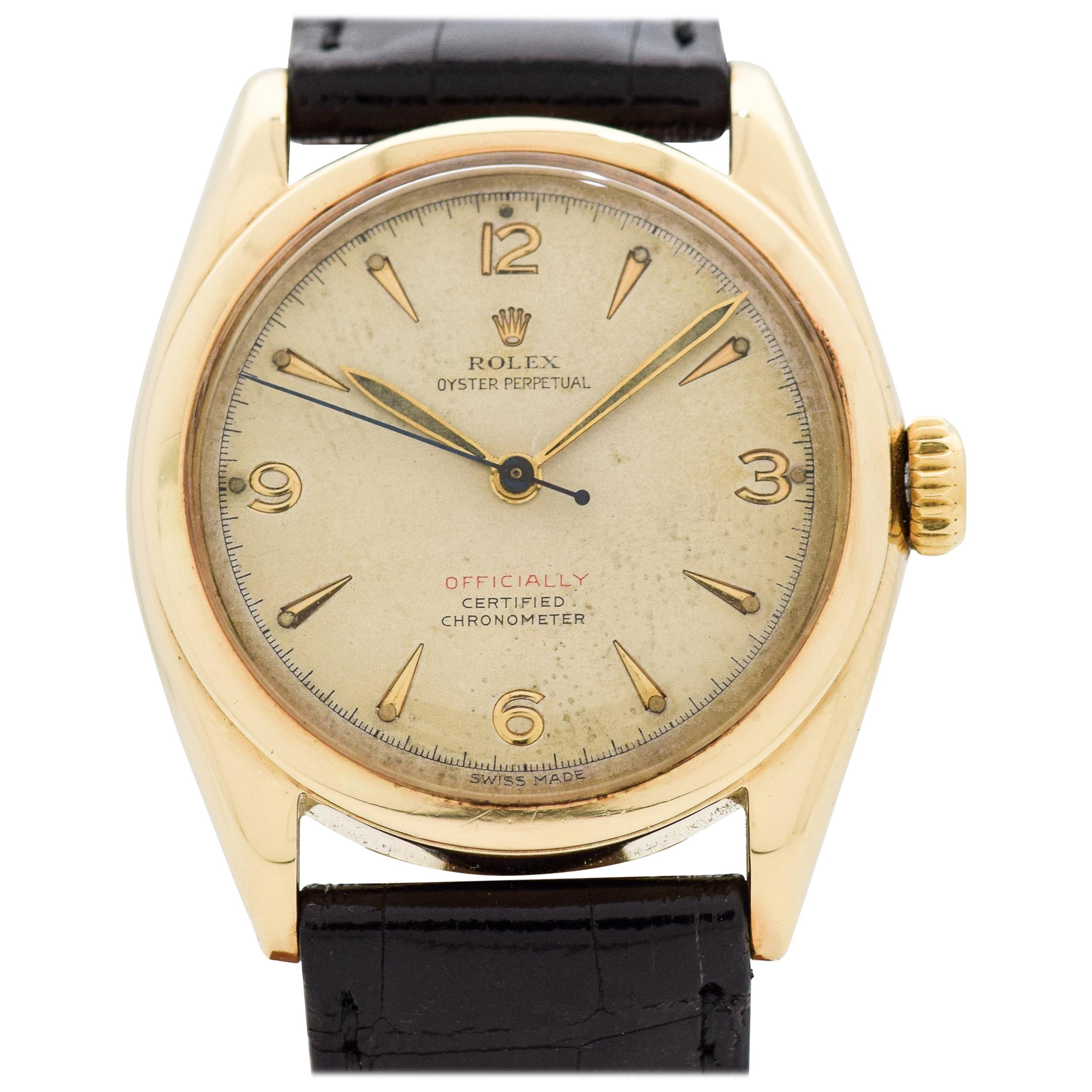 Vintage Rolex Oyster Perpetual Reference 6084 14 Karat Yellow Gold Watch, 1951