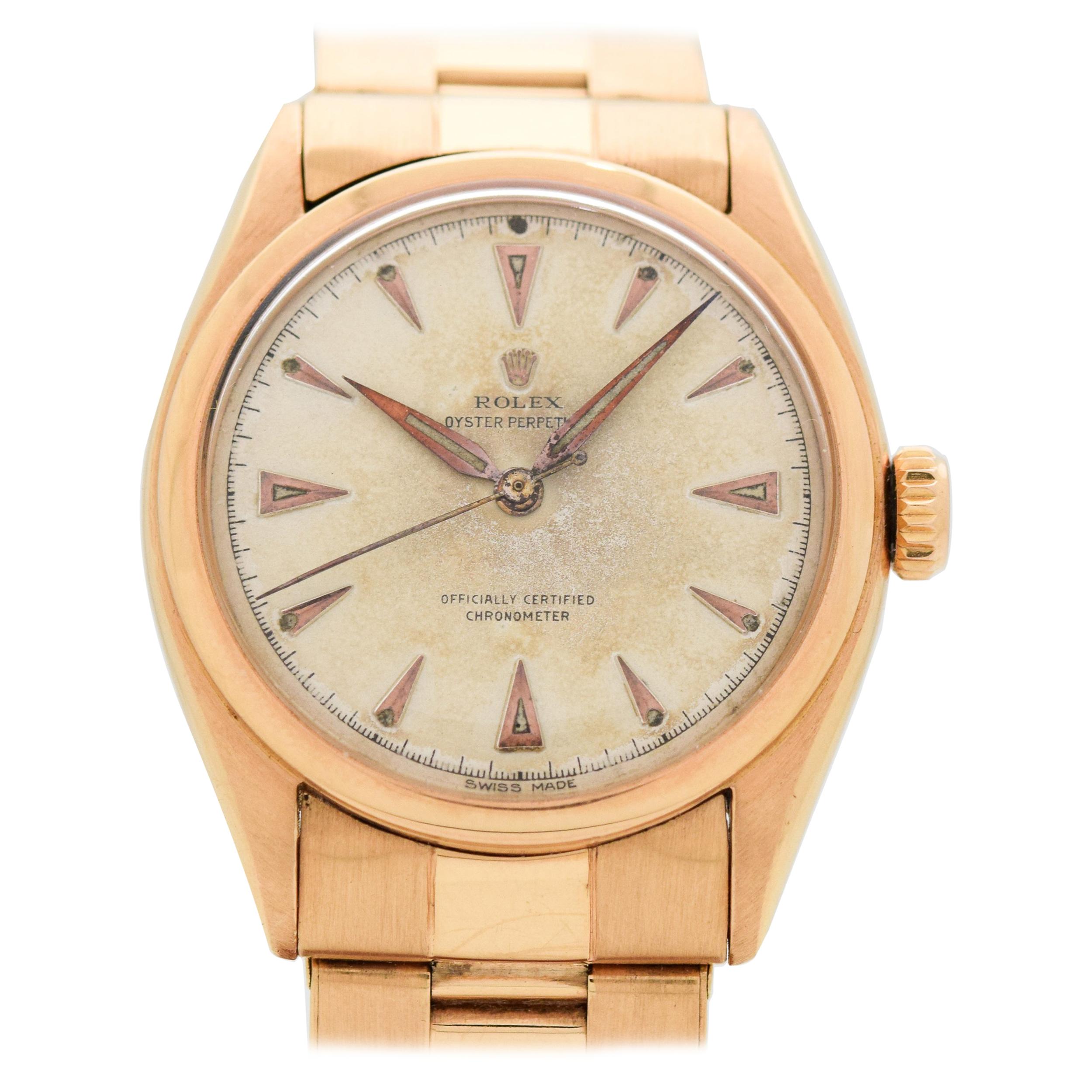 Vintage Rolex Oyster Perpetual Reference 6084 in 18 Karat Rose Gold, 1950