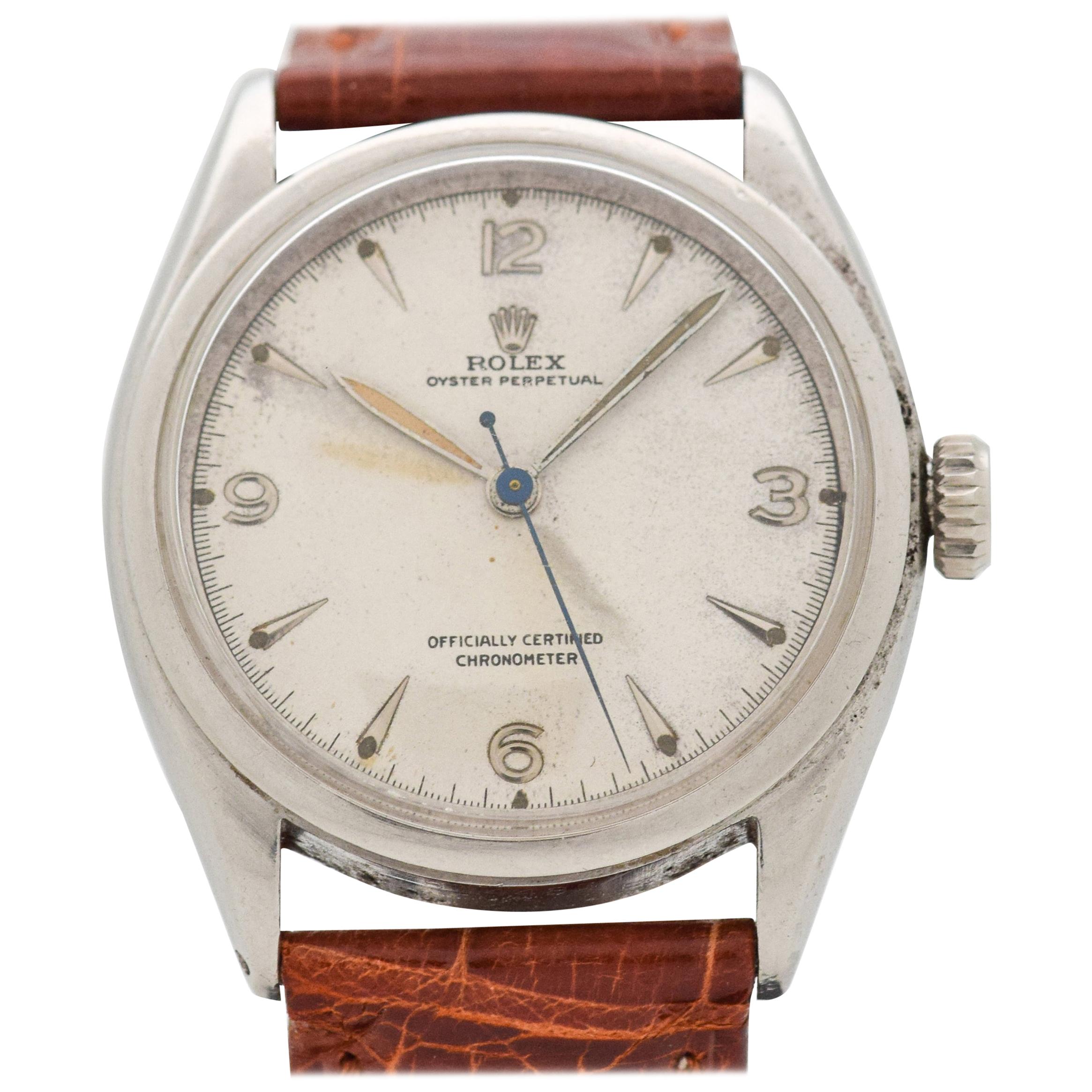 Vintage Rolex Oyster Perpetual Reference 6084 Stainless Steel Watch, 1952 For Sale