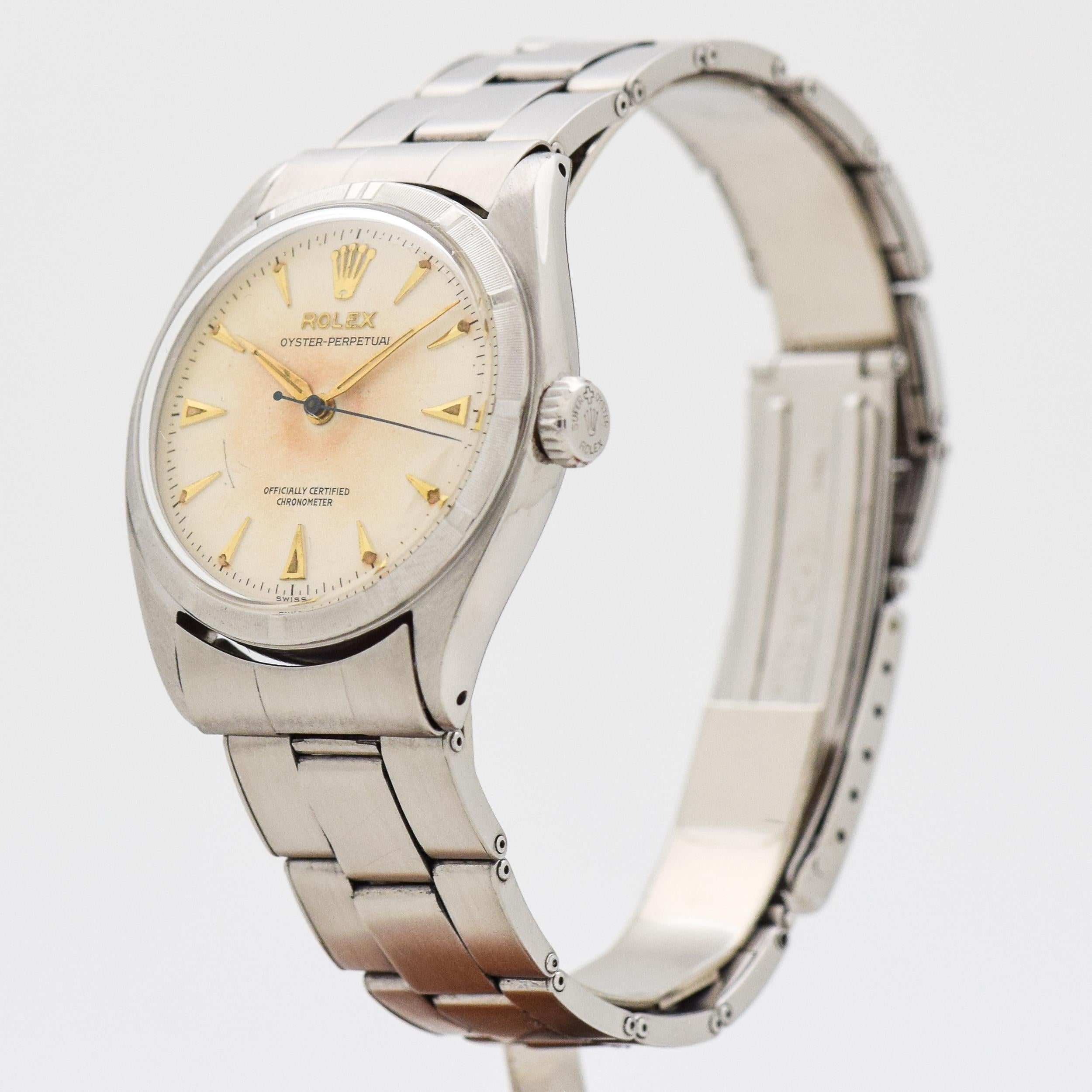 Vintage Rolex Oyster Perpetual Reference 6085 aus Edelstahl, 1957 im Zustand „Hervorragend“ im Angebot in Beverly Hills, CA