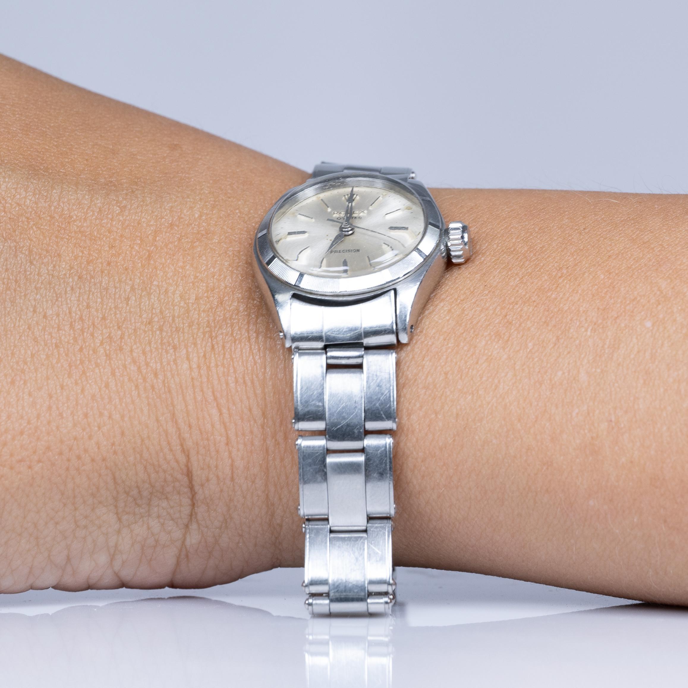 Rolex Oyster Precision 6411 Silver Ladies Montre vintage en acier inoxydable Bon état à Addison, TX