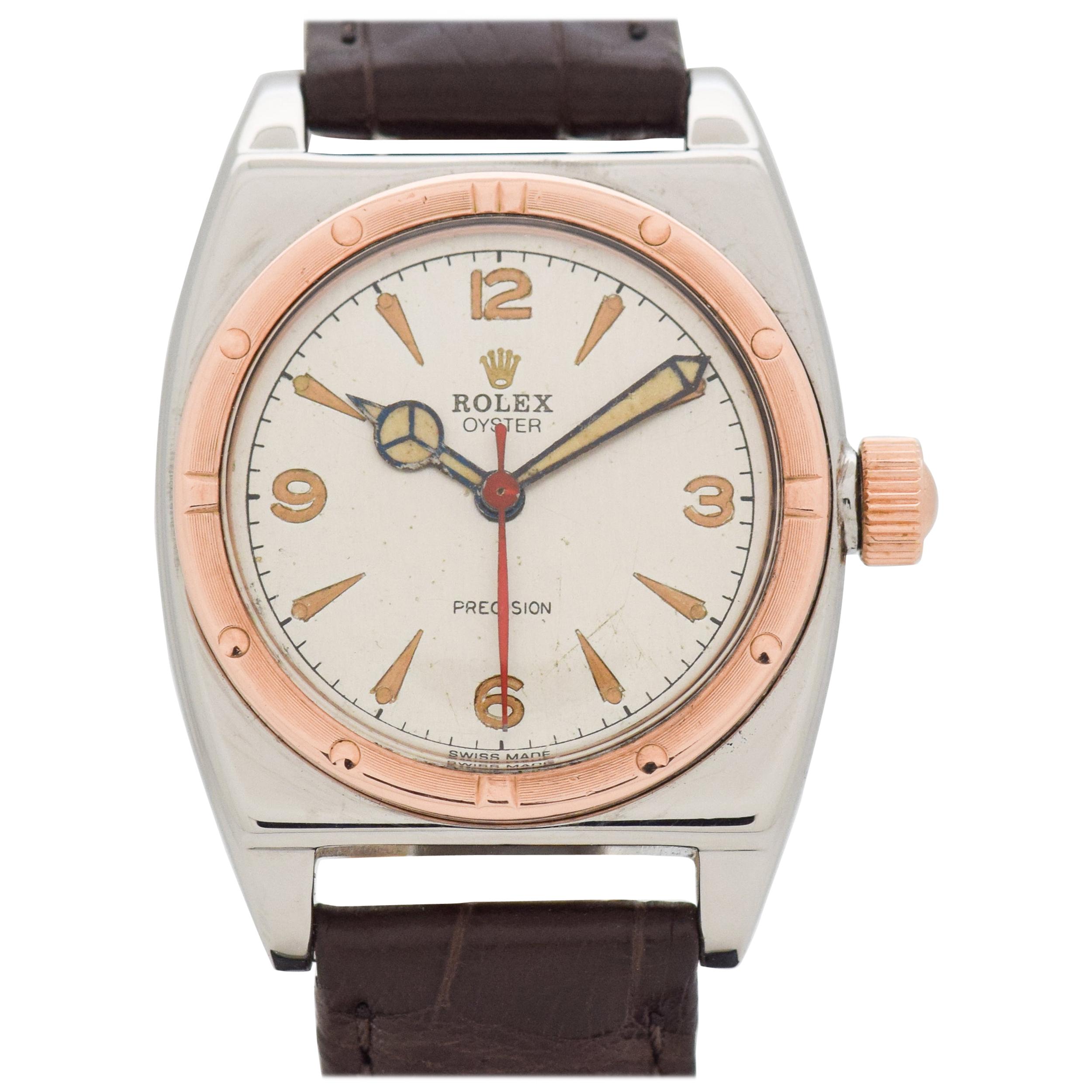 Vintage Rolex Oyster Viceroy 10 Karat Rose Gold and Stainless Steel Watch, 1943