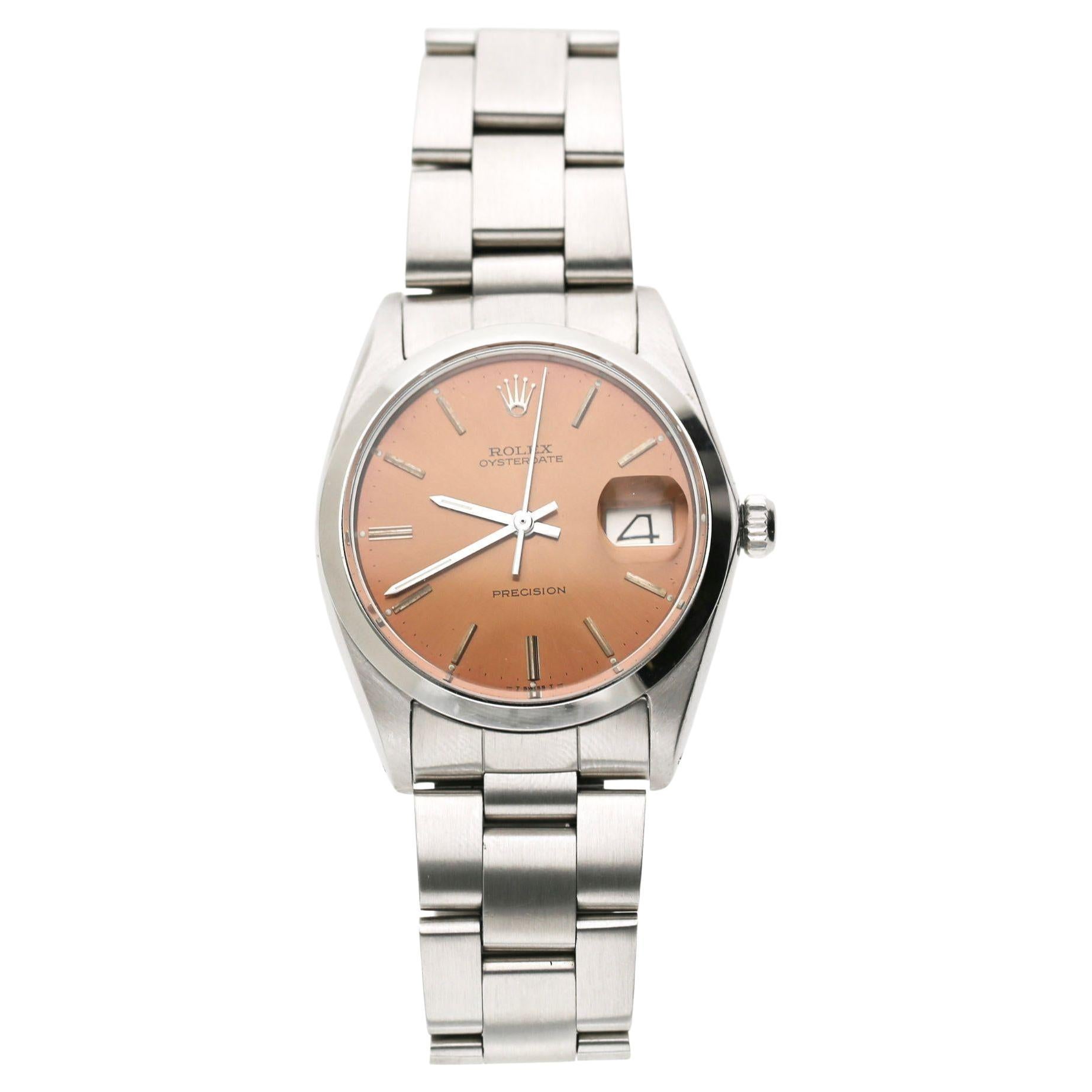 Vintage Rolex Oysterdate Precision 6694 Champagner Braunes Zifferblatt 34mm Uhr im Angebot