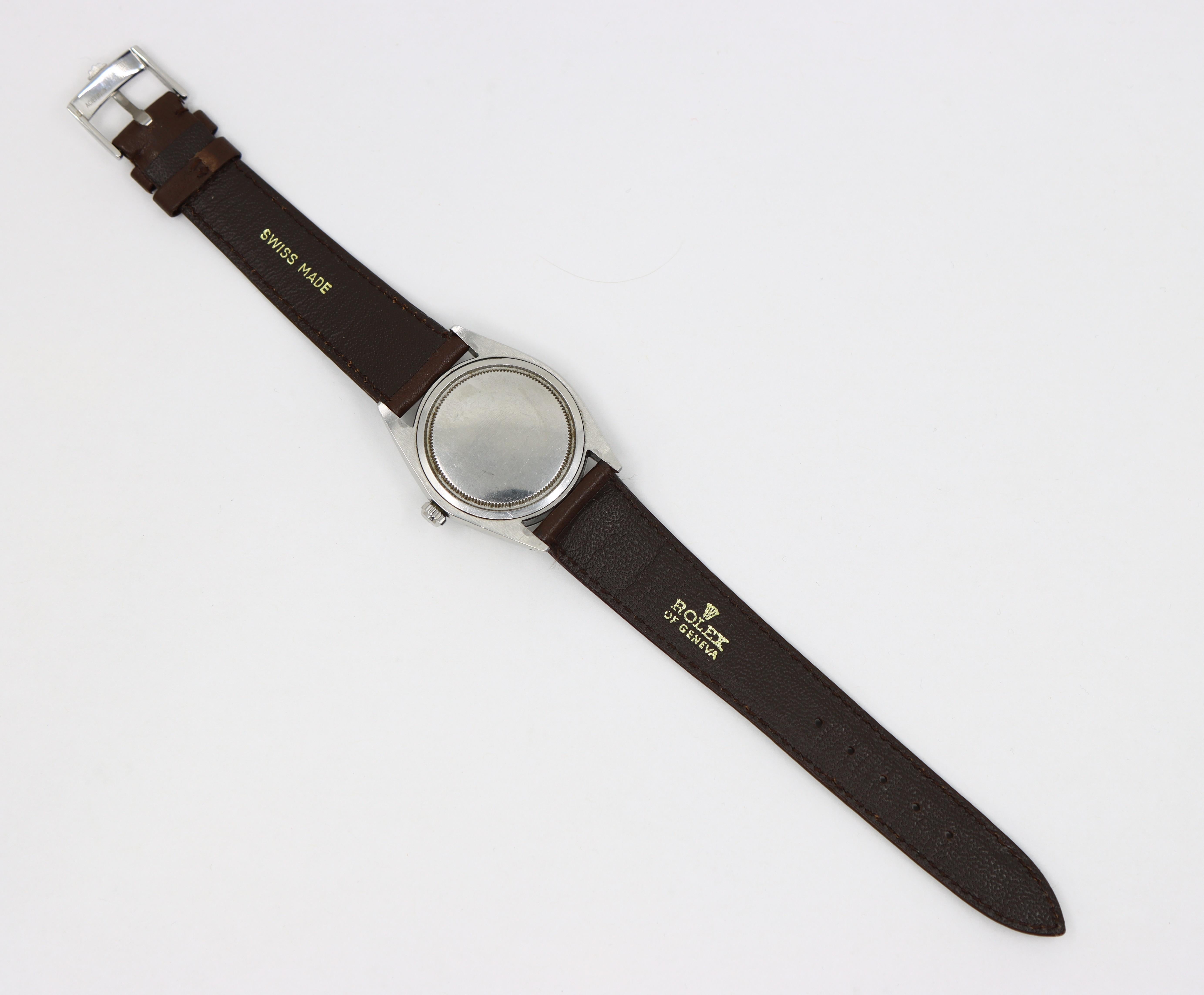 Vintage ROLEX Oysterdate Precision Date Uhr mit braunem Lederarmband im Angebot 8