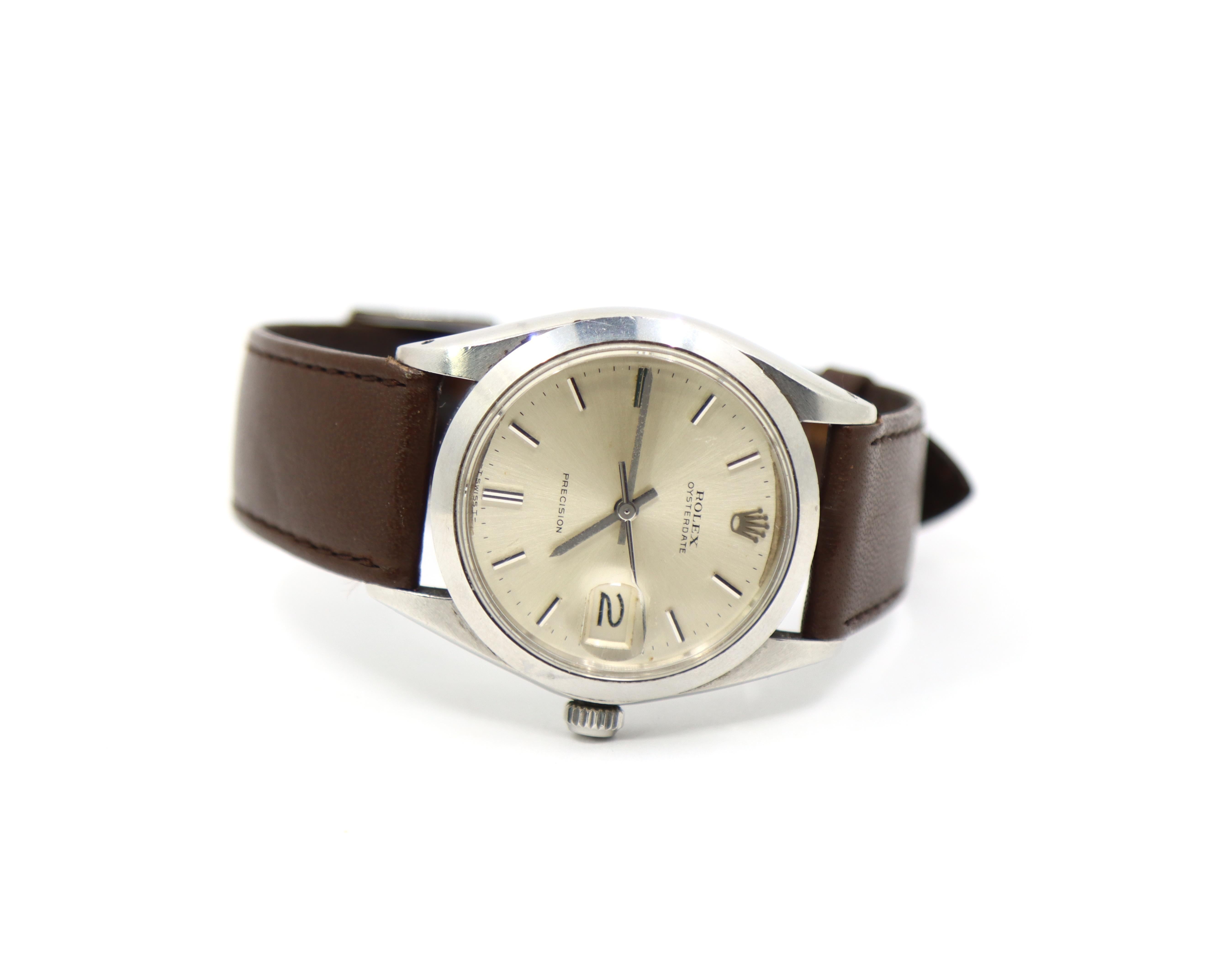 Vintage ROLEX Oysterdate Precision Date Uhr mit braunem Lederarmband Damen im Angebot