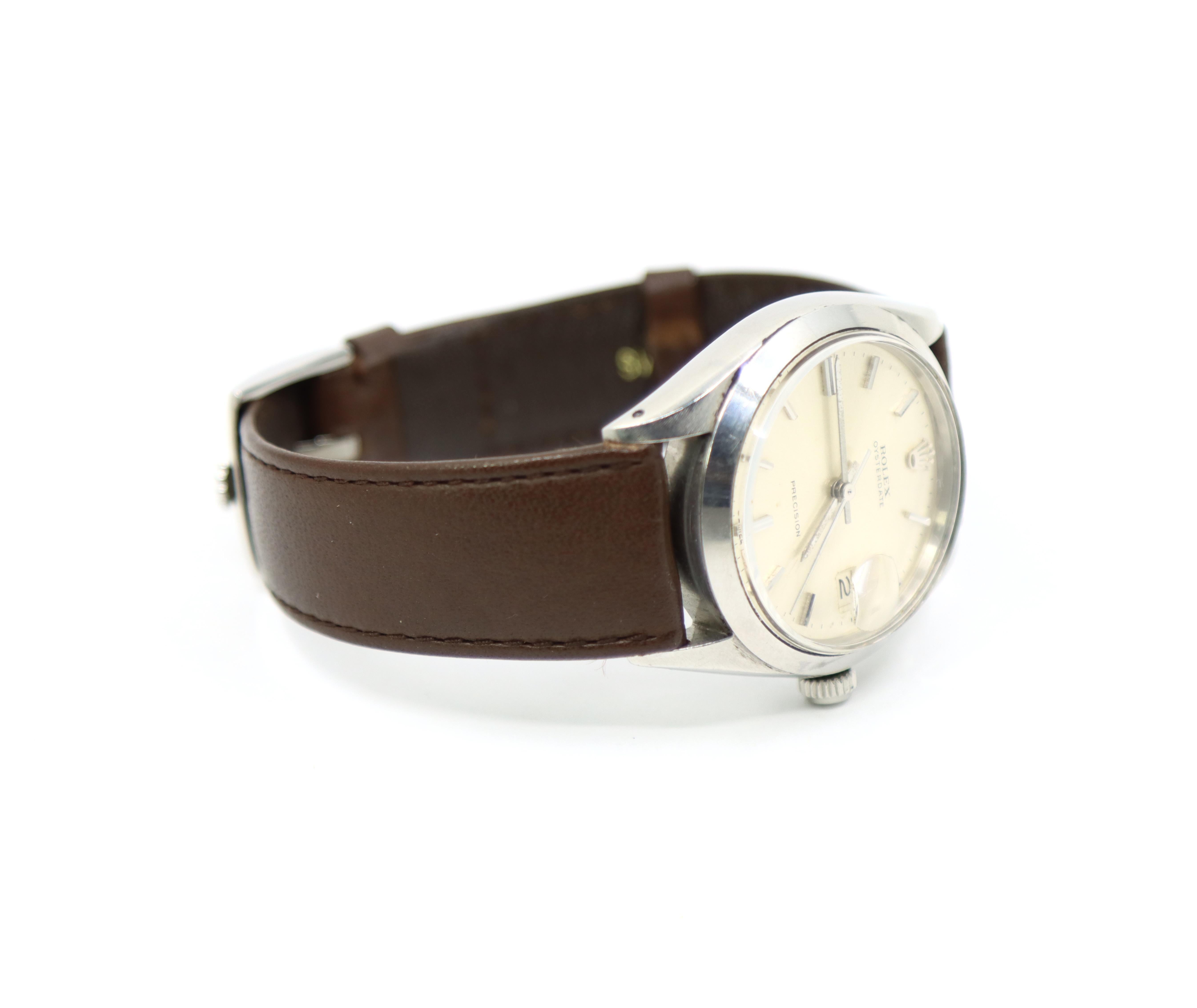 Vintage ROLEX Oysterdate Precision Date Uhr mit braunem Lederarmband im Angebot 1