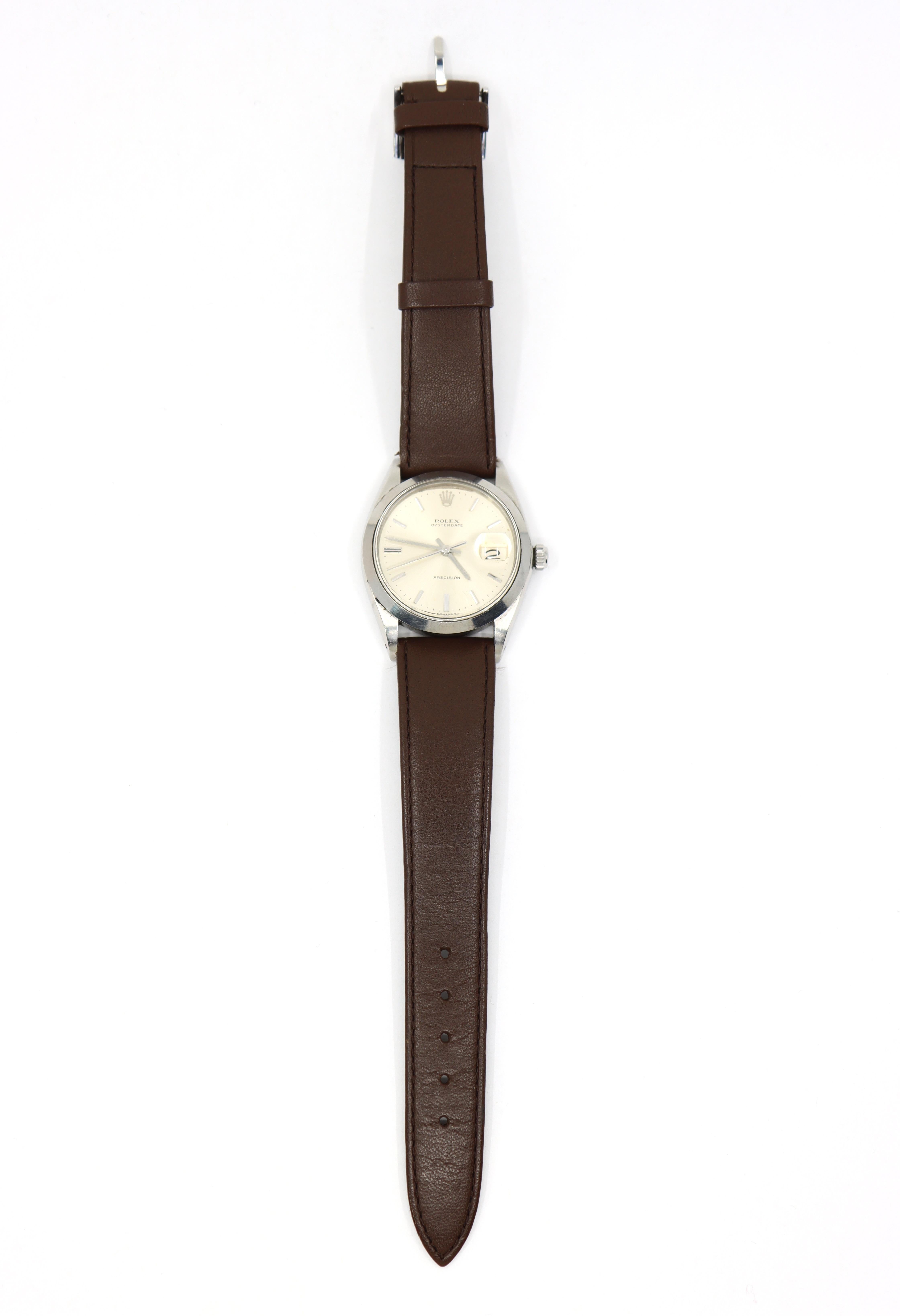 Vintage ROLEX Oysterdate Precision Date Uhr mit braunem Lederarmband im Angebot 4