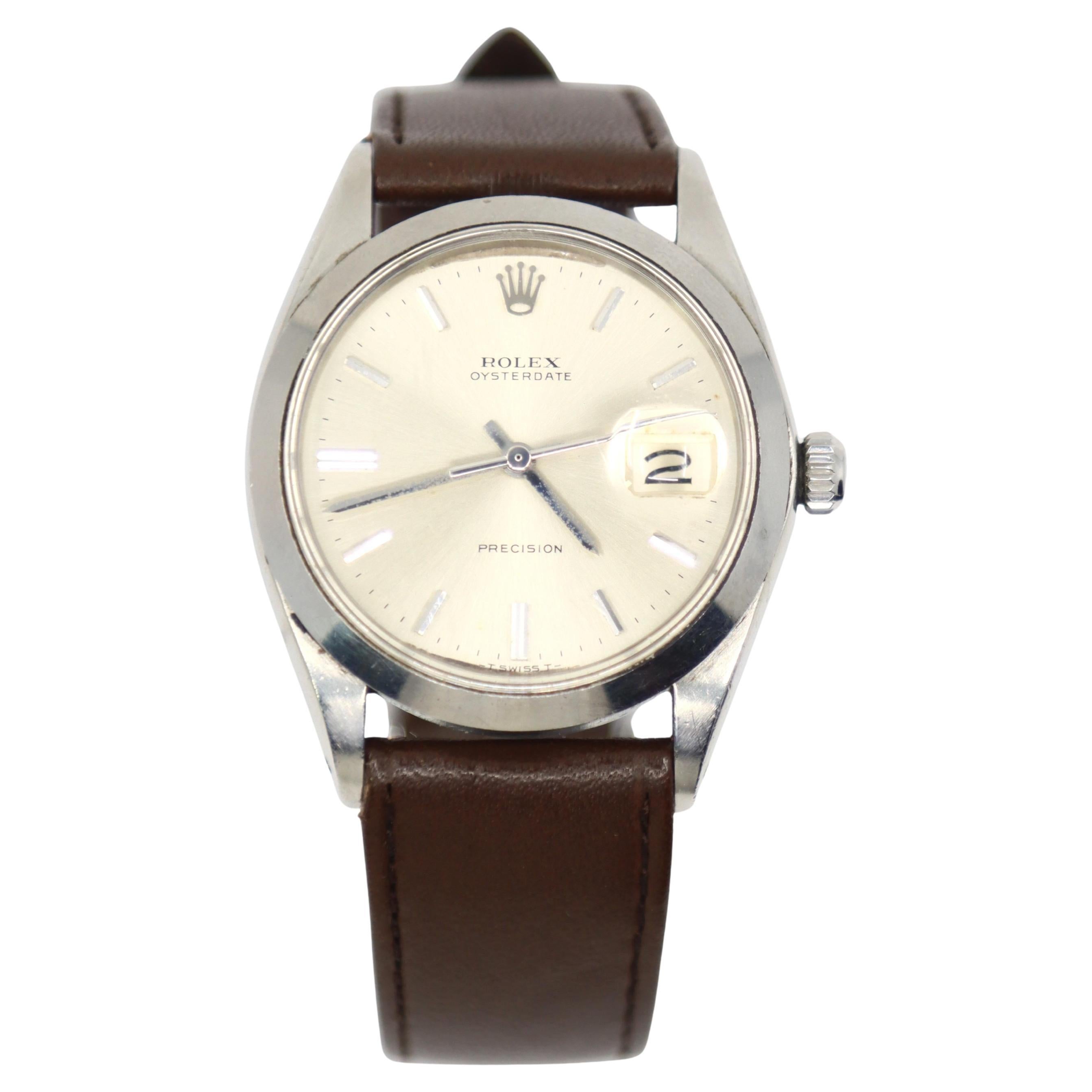 Vintage ROLEX Oysterdate Precision Date Uhr mit braunem Lederarmband im Angebot