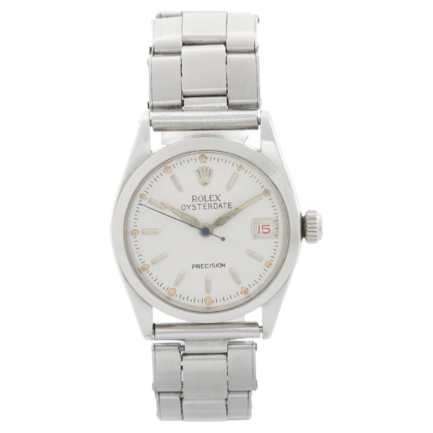Montre vintage Rolex Oysterdate Precision en acier inoxydable, taille moyenne, réf. 6266