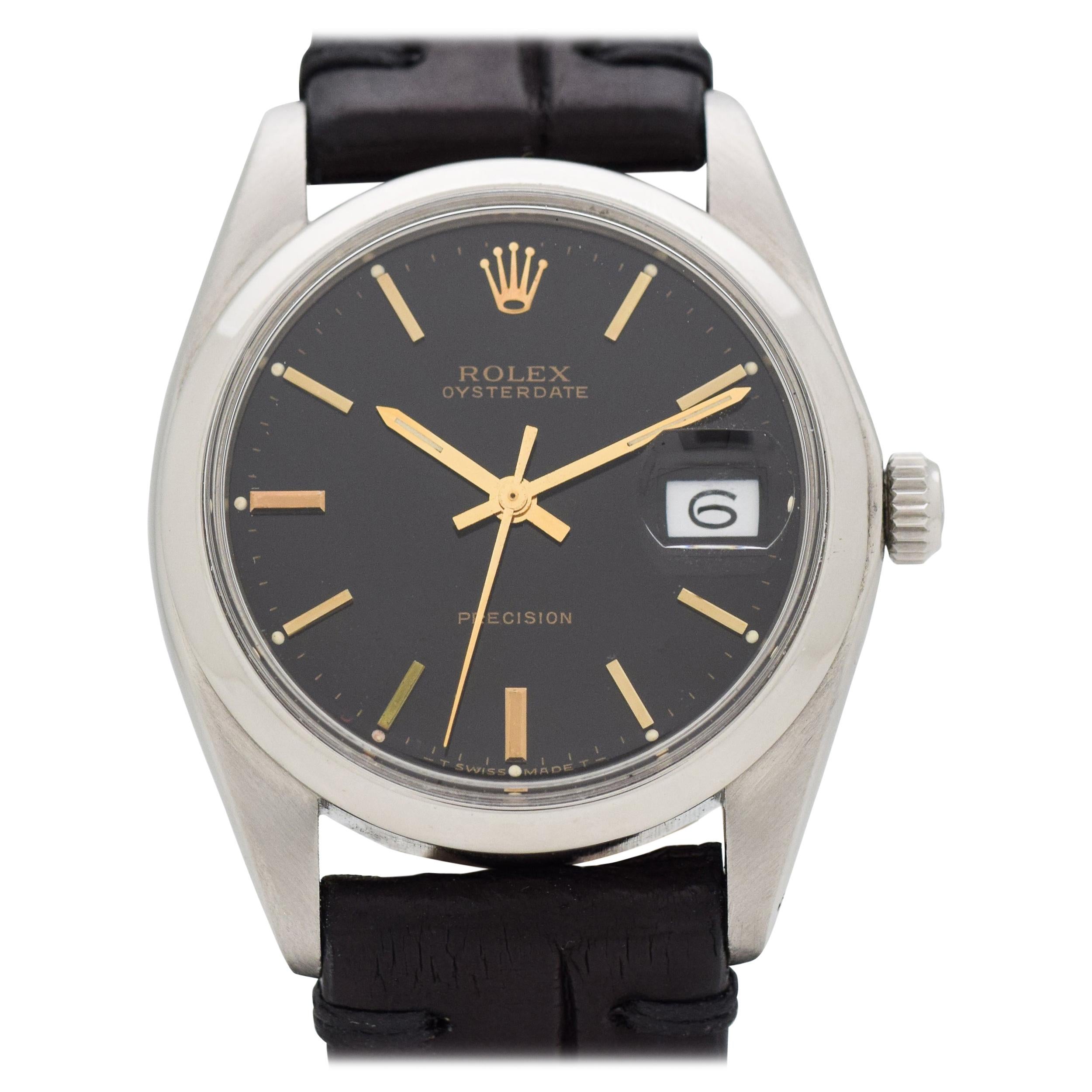 Vintage Rolex Oysterdate Stainless Steel Watch with Black Dial, 1972 For Sale