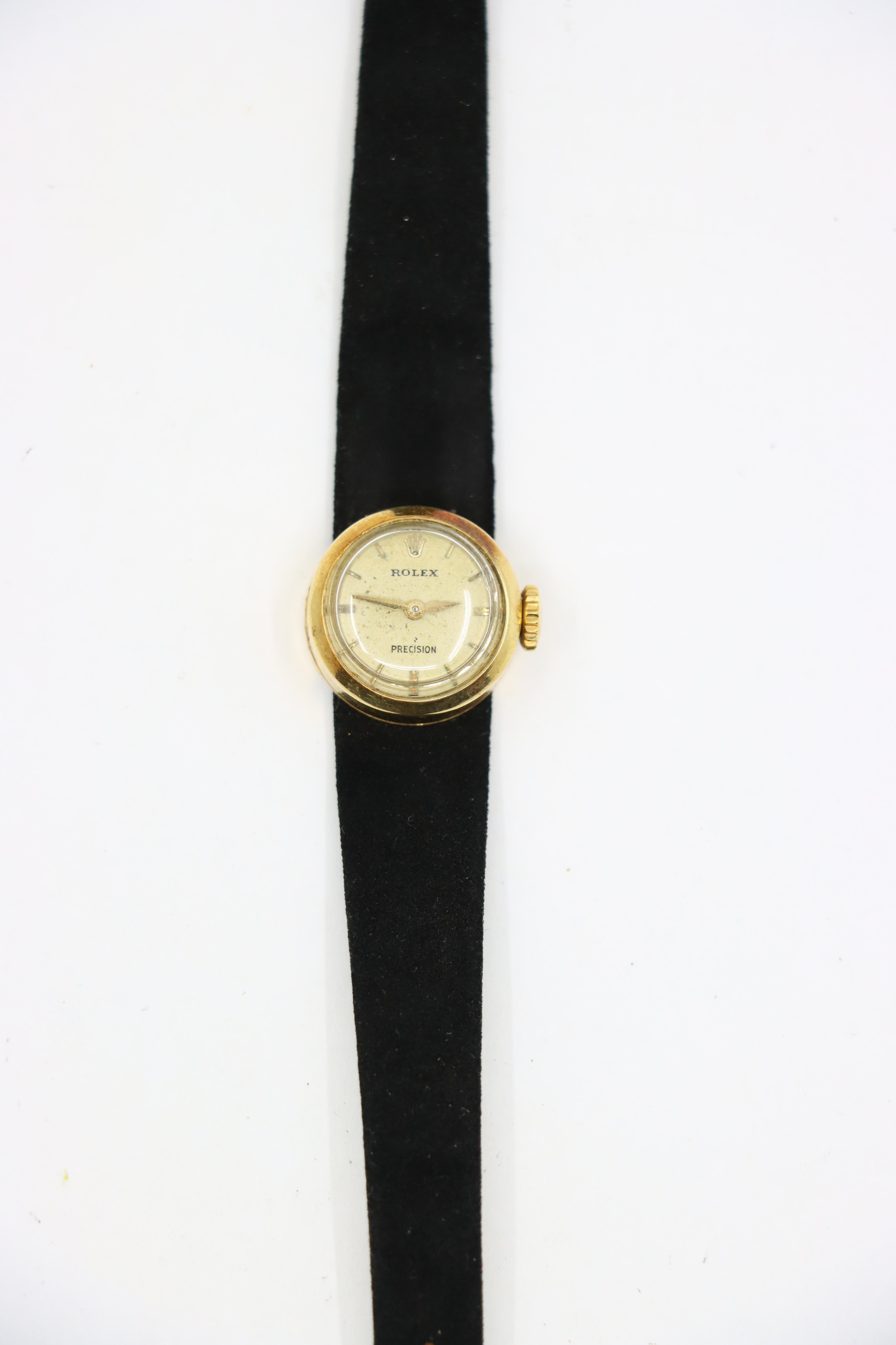 Vintage Rolex Präzision 14KT Gold Samt Uhr im Angebot 7