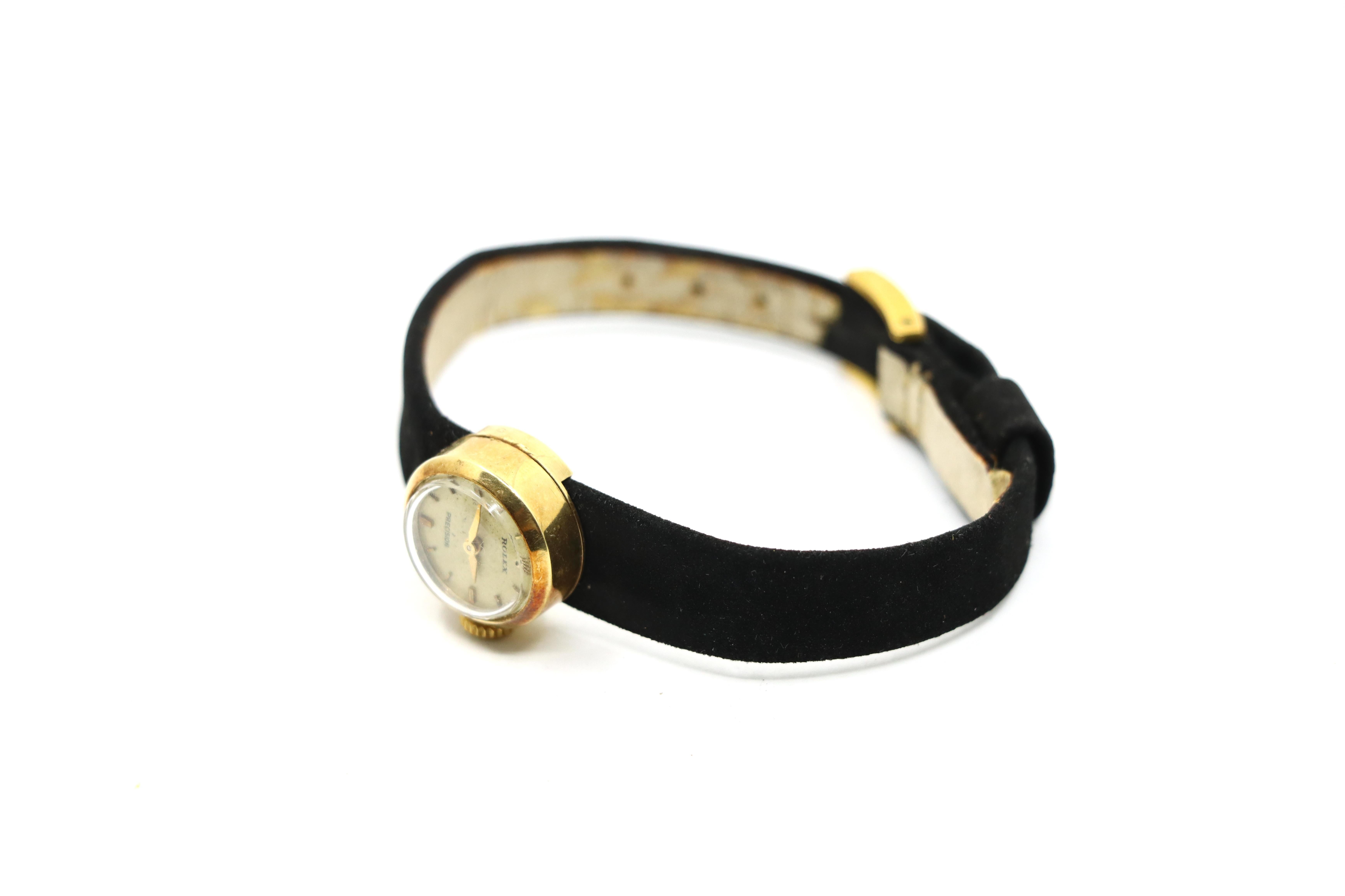 Vintage Rolex Präzision 14KT Gold Samt Uhr im Angebot 1