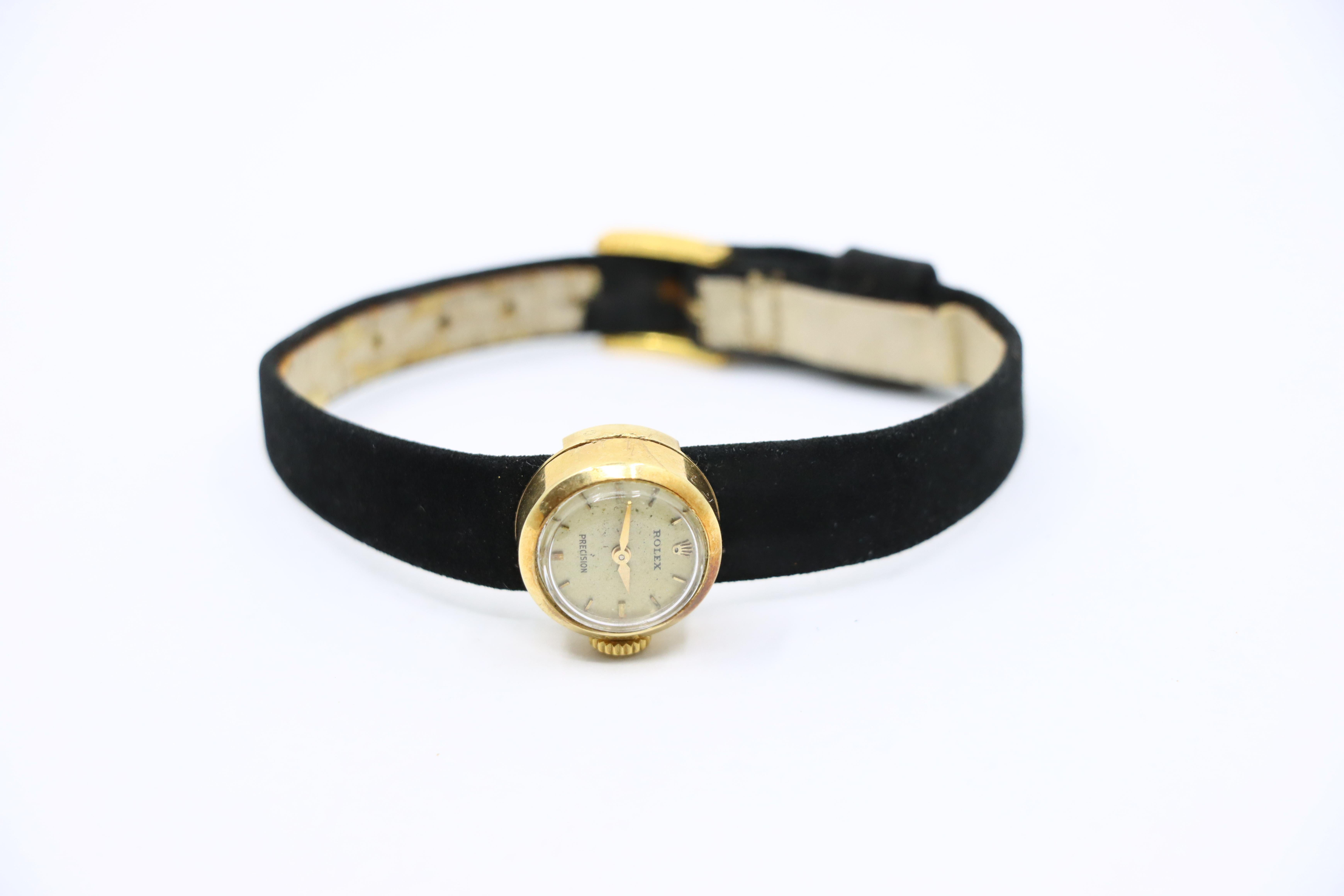 Vintage Rolex Präzision 14KT Gold Samt Uhr im Angebot 2