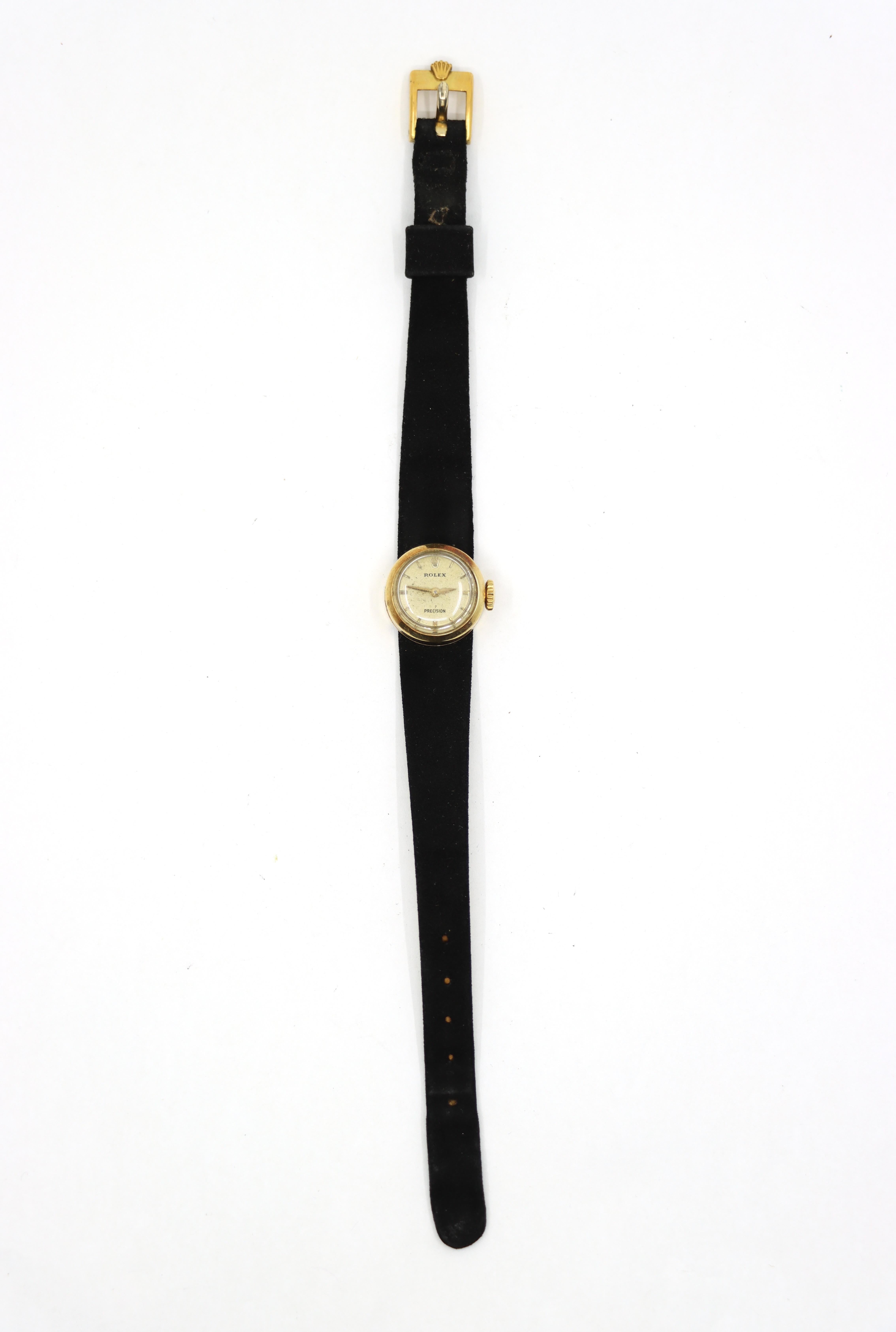 Vintage Rolex Präzision 14KT Gold Samt Uhr im Angebot 5
