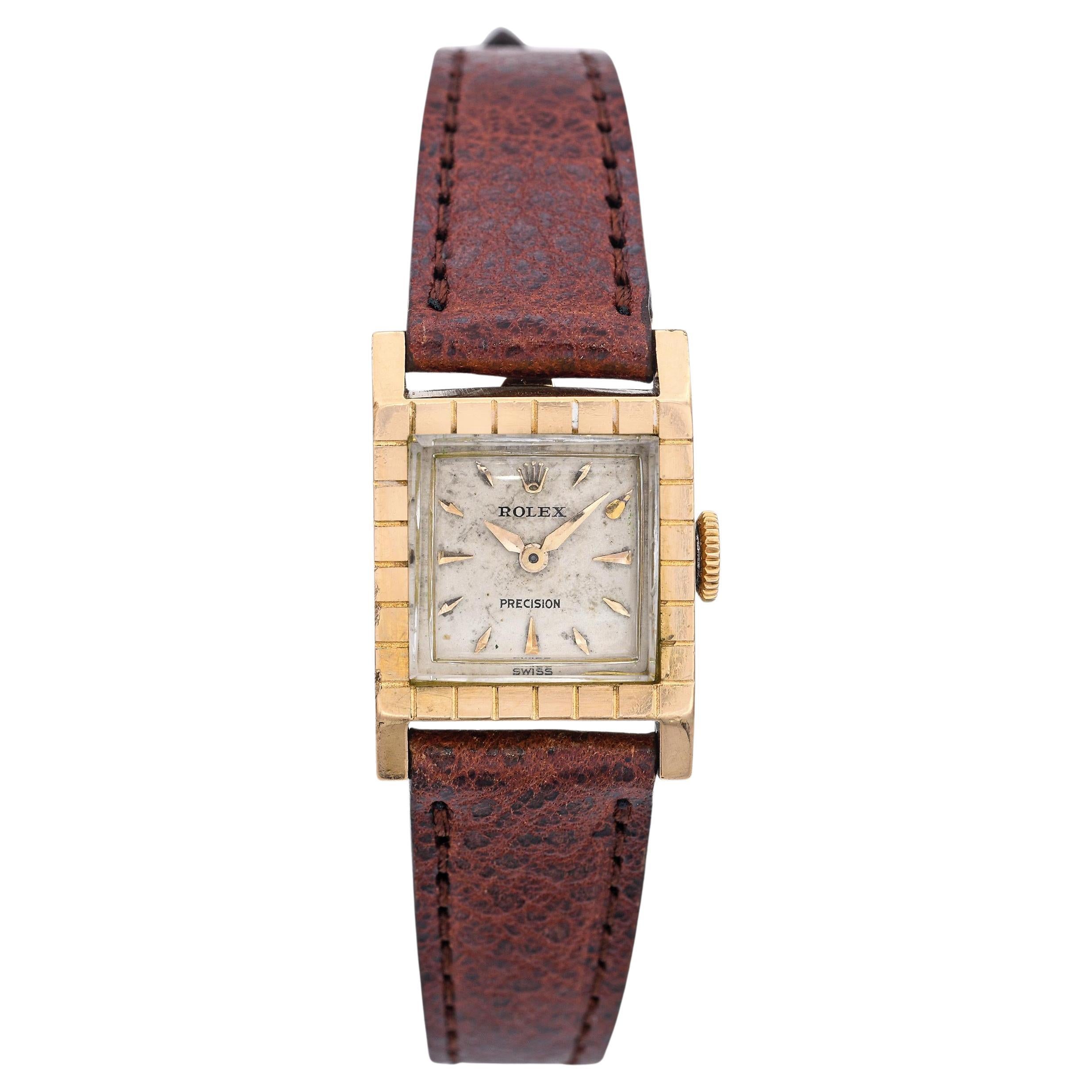 Vintage Rolex Precision 18k Yellow Gold Ref. 8320 Ladies Watch For Sale