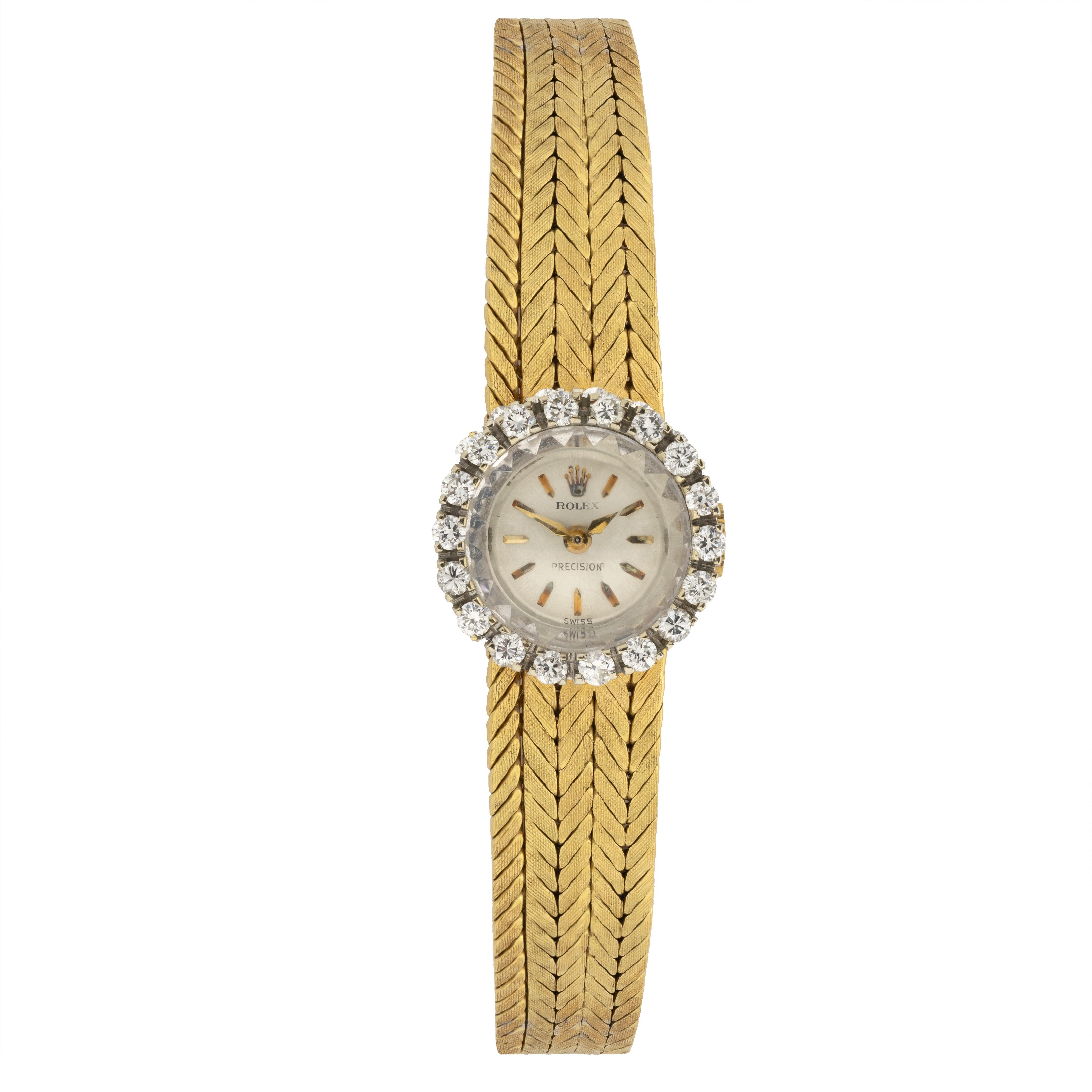 Vintage Rolex Precision Diamond Watch 18ct Gold In Good Condition In London, GB