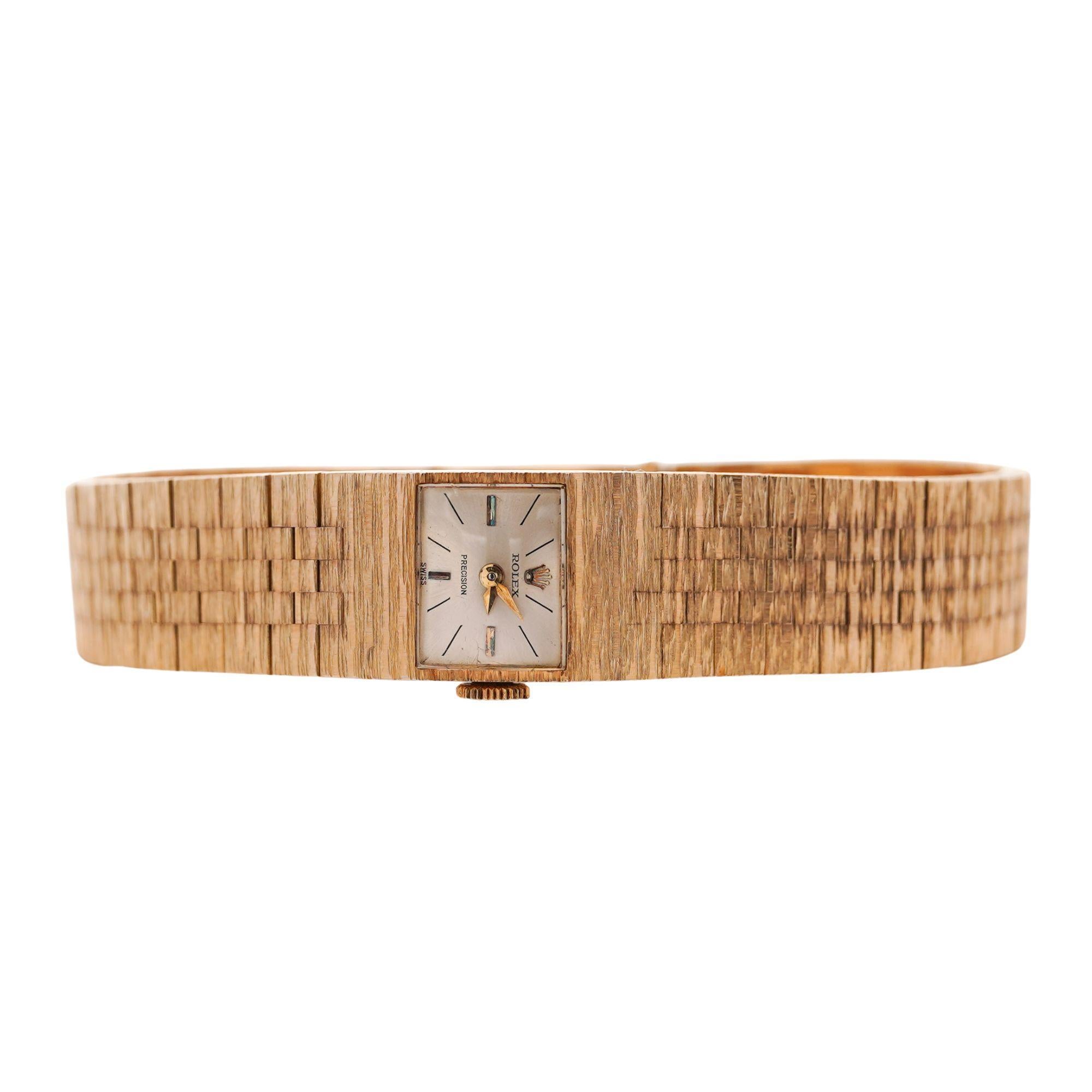 Vintage Rolex Precision 18K Gold Vintage Damenuhr auf Mesh-Armband, Vintage im Zustand „Gut“ im Angebot in Miami, FL