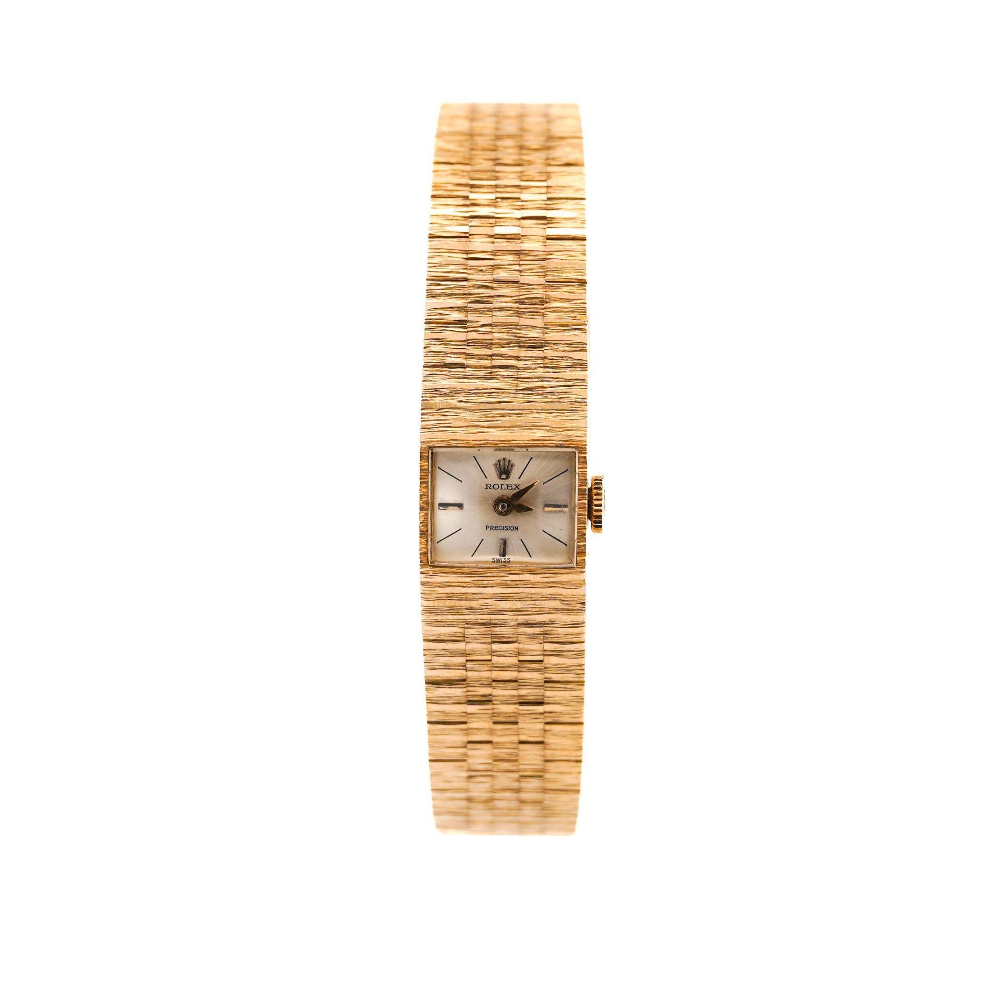 Vintage Rolex Precision 18K Gold Vintage Damenuhr auf Mesh-Armband, Vintage im Angebot 3