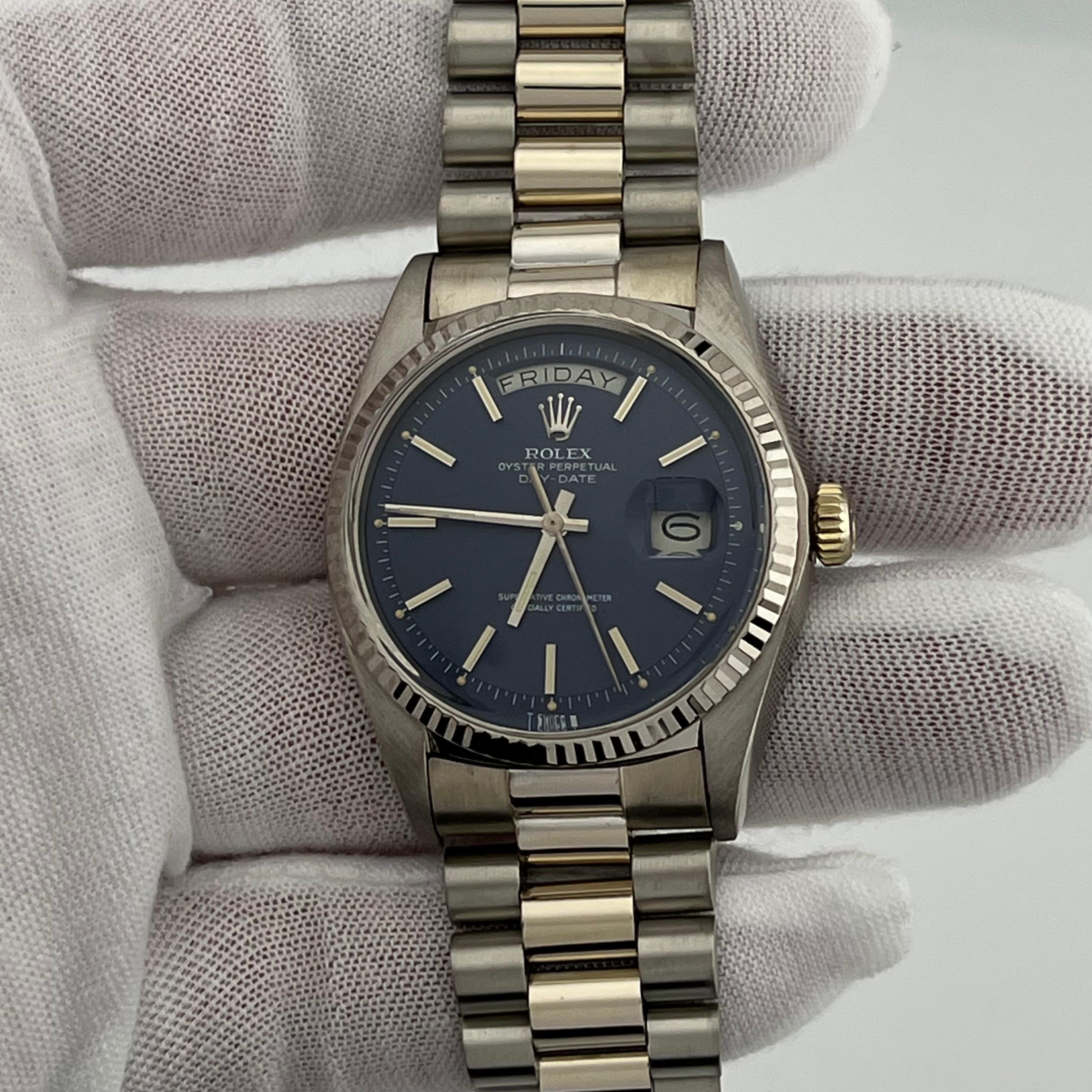 VINTAGE Rolex President 1803 Esfera Azul Mate 18K Oro Blanco Caja Papel 7