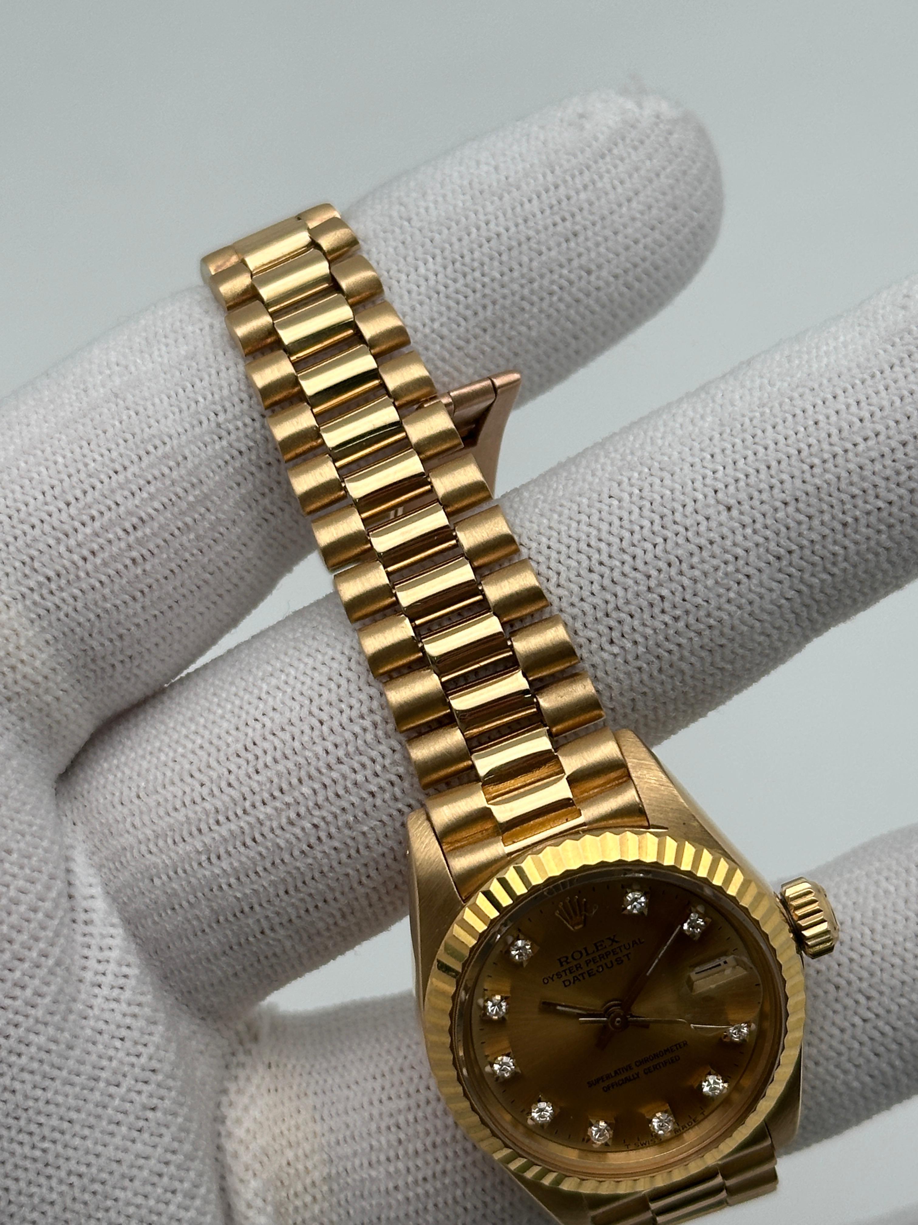 Vintage Rolex President 18K Yellow Gold Champagne Diamond Dial Watch 6917 For Sale 6