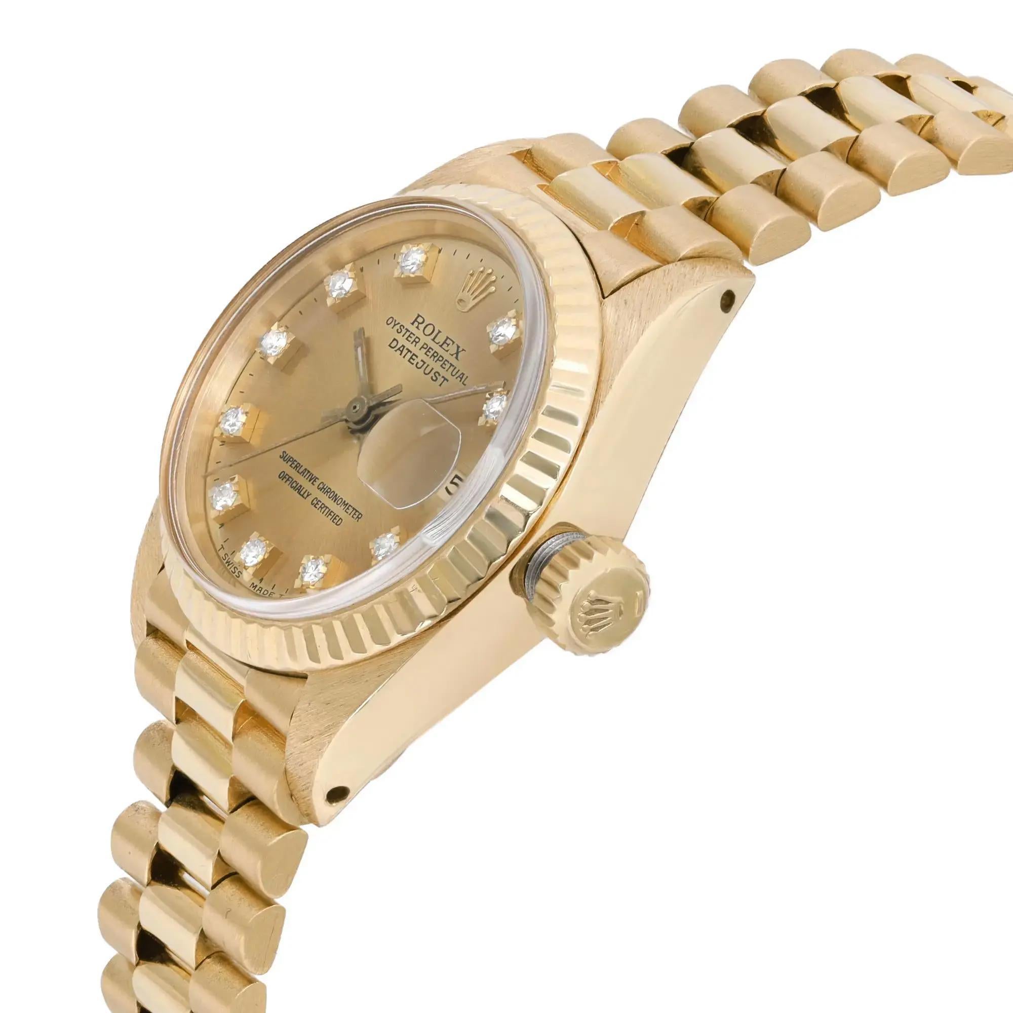 Reloj Rolex President Vintage de oro amarillo de 18 quilates con esfera de champán y diamantes 6917 en Bueno Estado en New York, NY