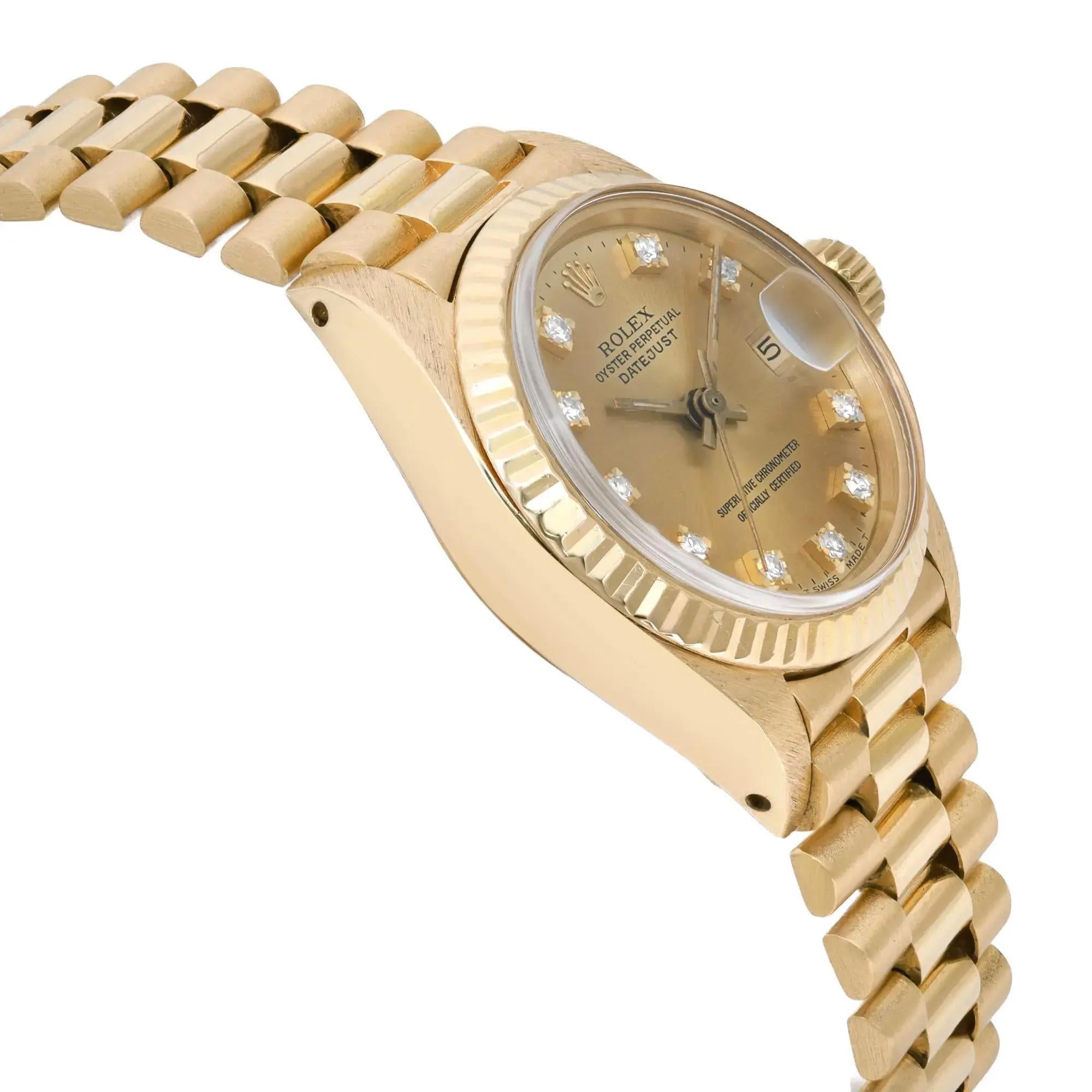 De las mujeres Reloj Rolex President Vintage de oro amarillo de 18 quilates con esfera de champán y diamantes 6917