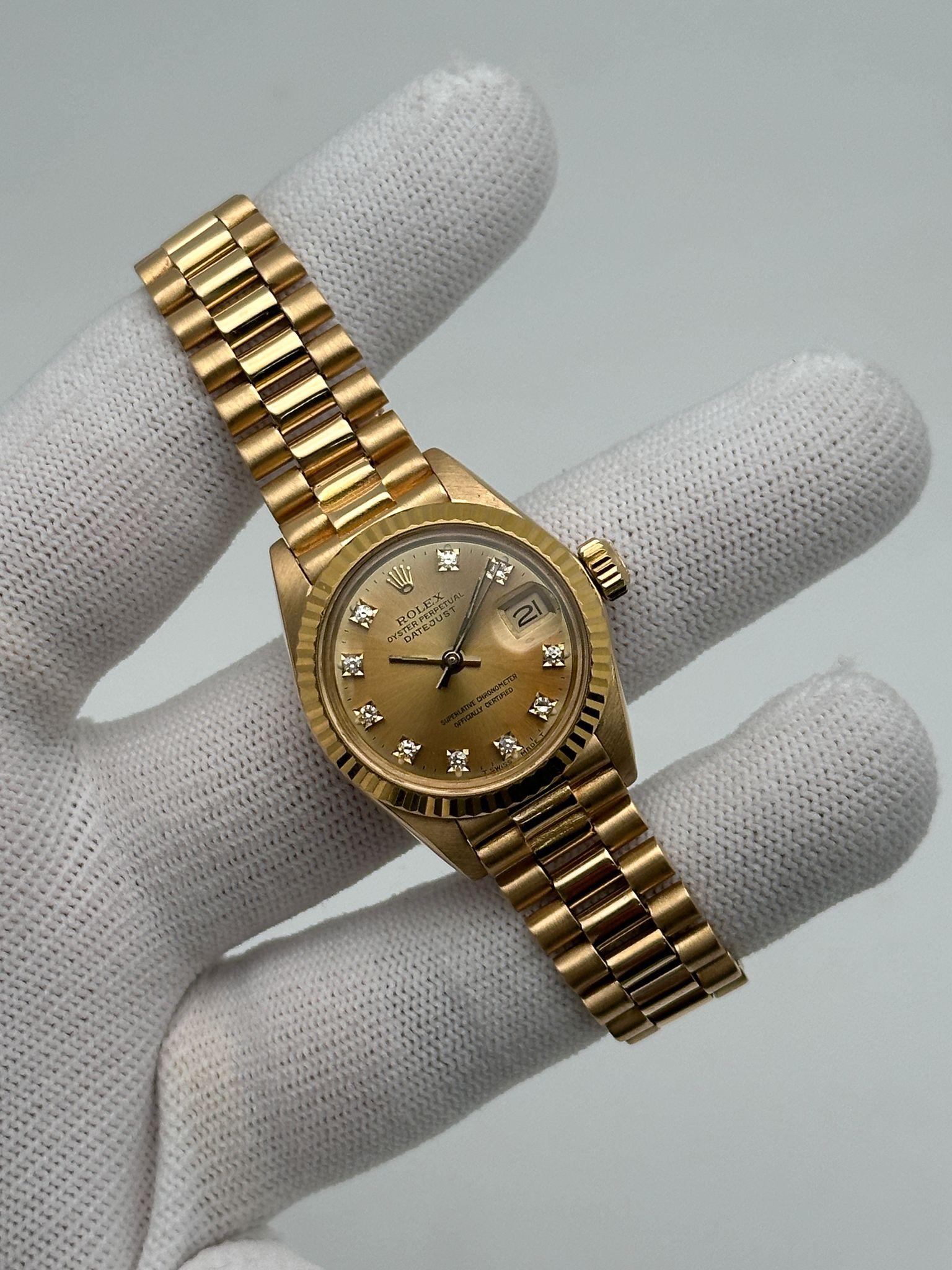 Vintage Rolex President 18K Yellow Gold Champagne Diamond Dial Watch 6917 For Sale 2