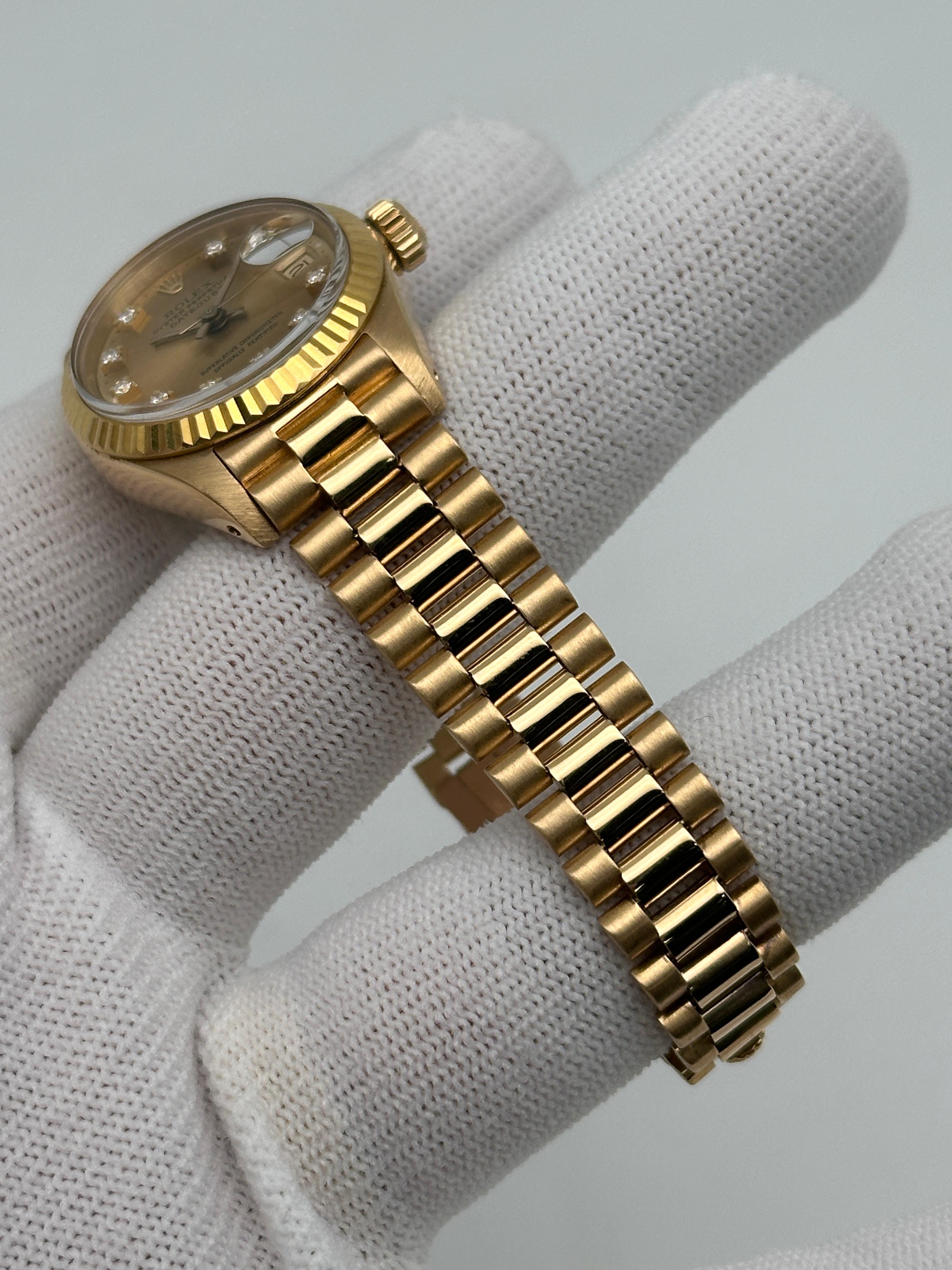 Vintage Rolex President 18K Yellow Gold Champagne Diamond Dial Watch 6917 For Sale 3