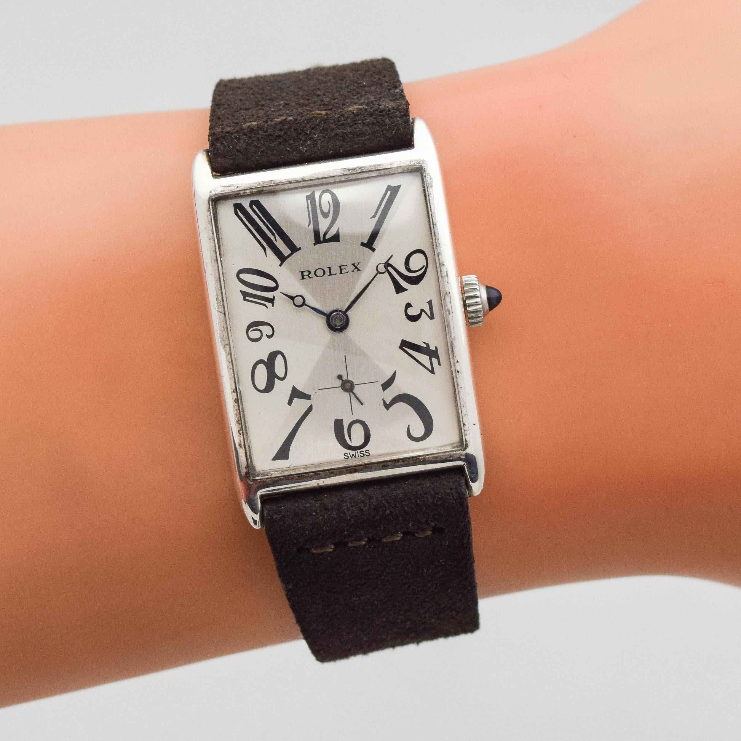 Vintage Rolex Rectangular-Shaped Sterling Silver Watch, 1930s 1