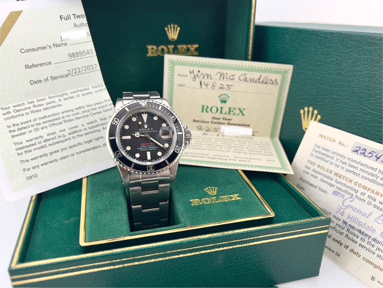 Style Number: 1680



Serial: 225****



Year: 1970

 

Model: Rolex Submariner (Red)

 

Case Material: Stainless Steel 

 

Band: Stainless Steel 

  

Bezel: Black 

  

Dial: Black 

 

Face: Acrylic 

 

Case Size: 40mm 

 

Includes: 

-Rolex