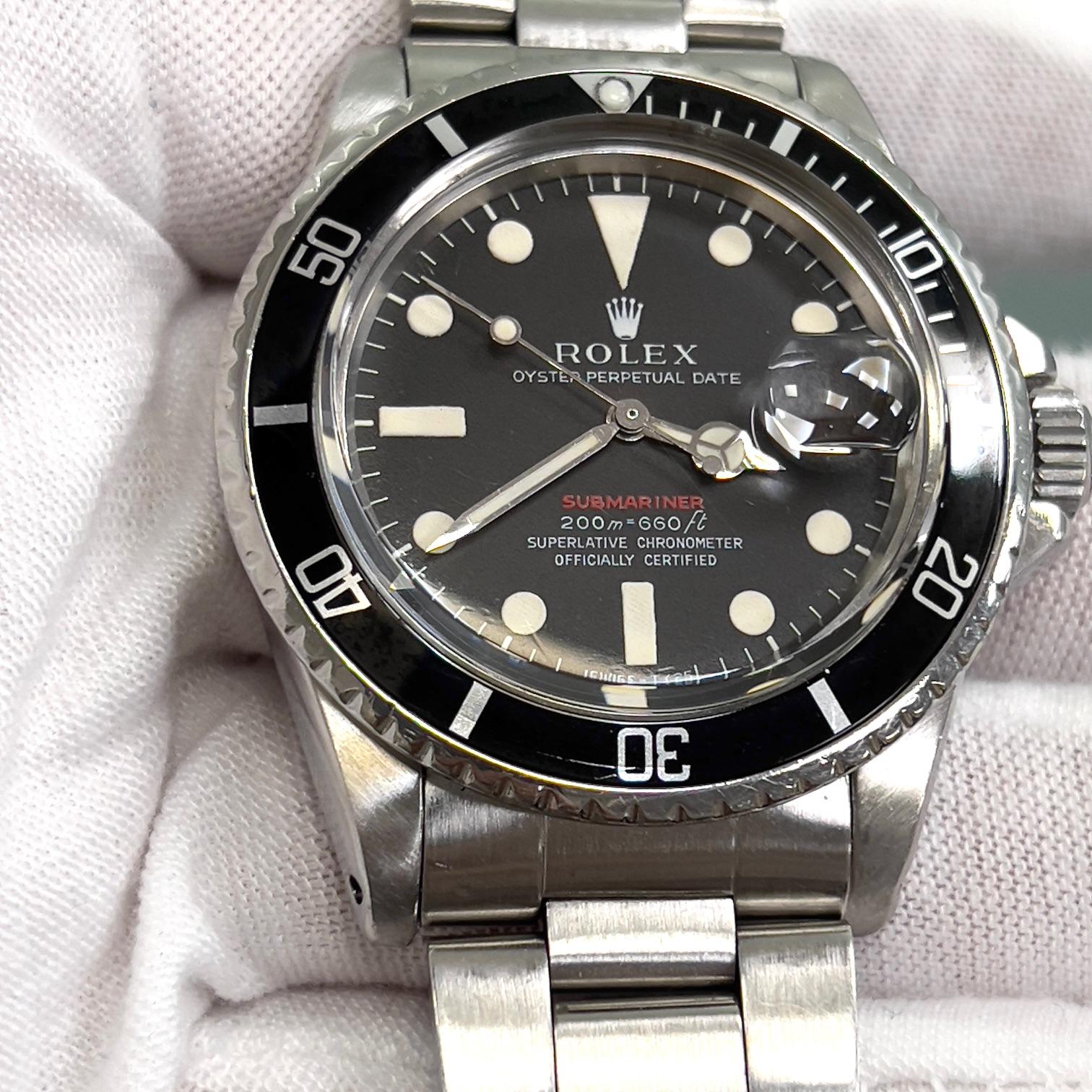 Vintage Rolex RED Submariner 1680 Matte Dial Stainless Steel Box Service Paper im Zustand „Gut“ im Angebot in San Diego, CA