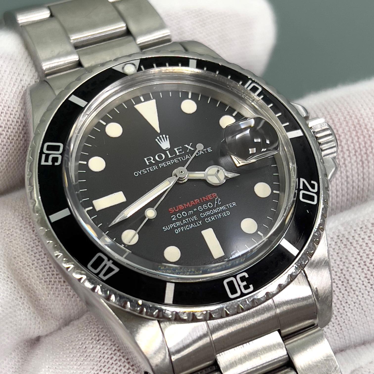 Vintage Rolex RED Submariner 1680 Matte Dial Stainless Steel Box Service Paper im Angebot 5