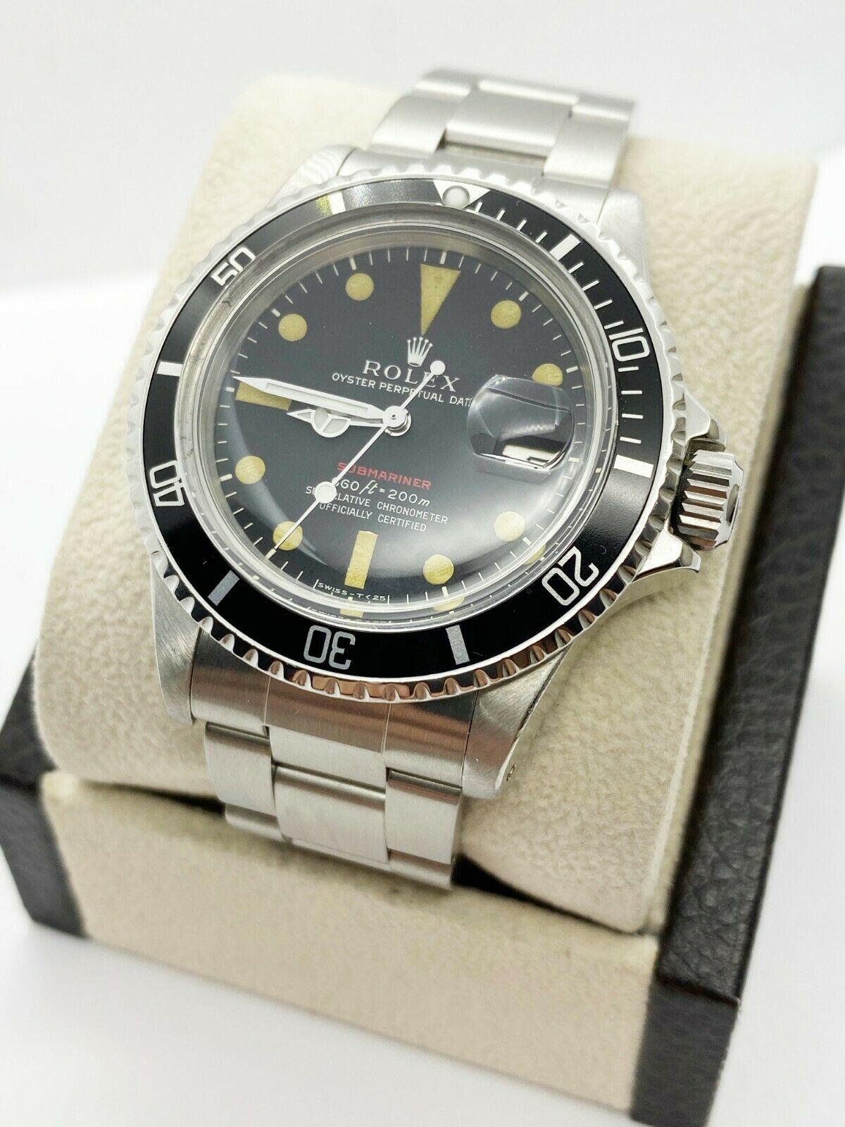 Men's Vintage Rolex Red Submariner 1680 Stainless Steel Submariner Service Paper, 1971 For Sale