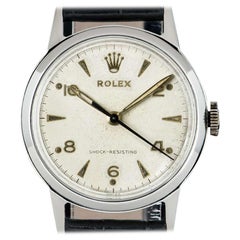 Vintage Rolex Shock Resisting Steel Silver Dial 2727 Manual Wind Wristwatch
