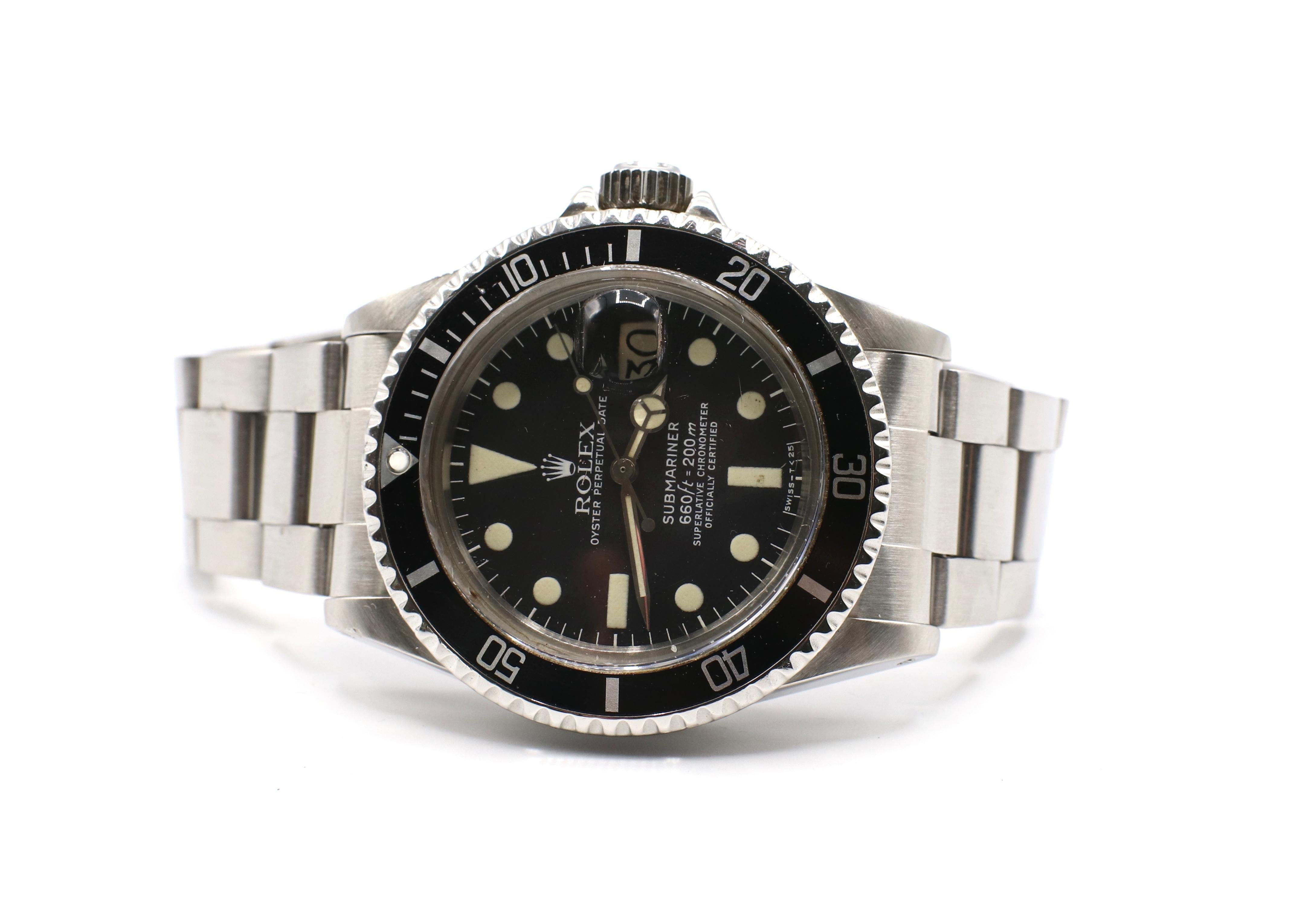 Vintage Rolex Submariner 1680S Stainless Steel Watch 

Model: 1680S
Serial: 616****
Case: 40mm
Metal: Stainless Steel
Bracelet: Stainless Steel
Movement: Automatic
Crystal: Acrylic
Hour markers: Creamy 
Year: 1979
Slight scratches to the bezel,