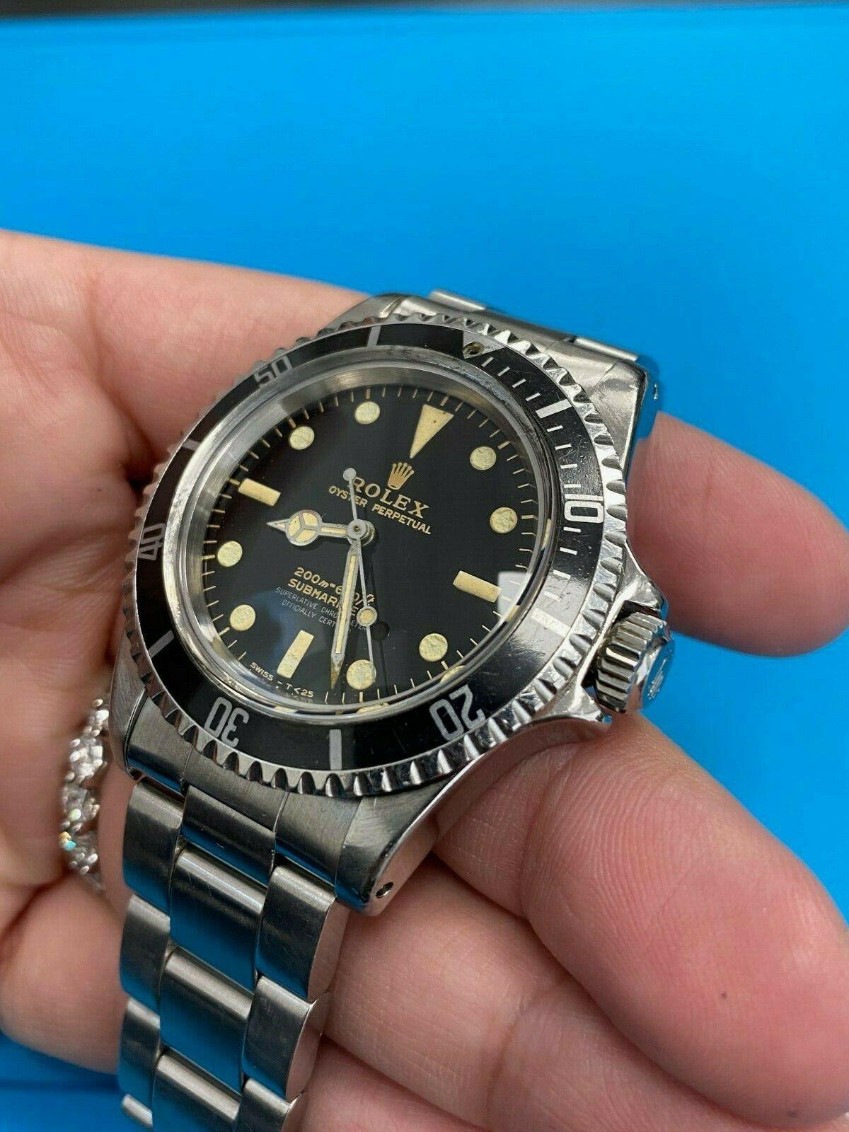 Vintage Rolex Submariner 5512, schwarzes Edelstahl-Zifferblatt 1964, glänzend vergoldetes Zifferblatt im Zustand „Relativ gut“ im Angebot in San Diego, CA