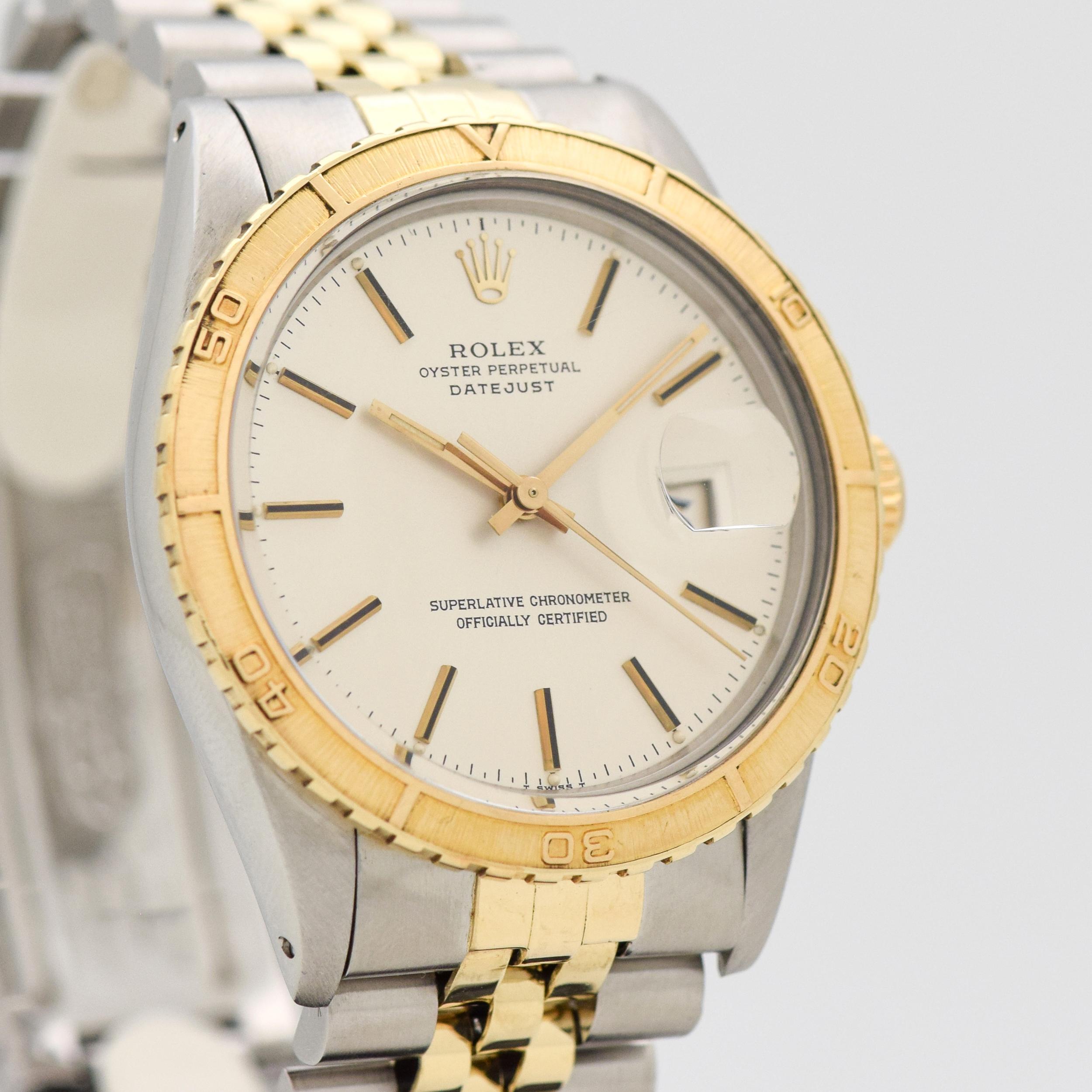 1979 Vintage Rolex Datejust Thunderbird Ref. 16253 with Two Tone 14k Yellow Gold Thunderbird Turn-O-Graph Bezel and Stainless Steel Case with Silver Dial with Applied Gold Stick/Bar/Baton Markers with Original Rolex Two Tone 14k Yellow Gold and