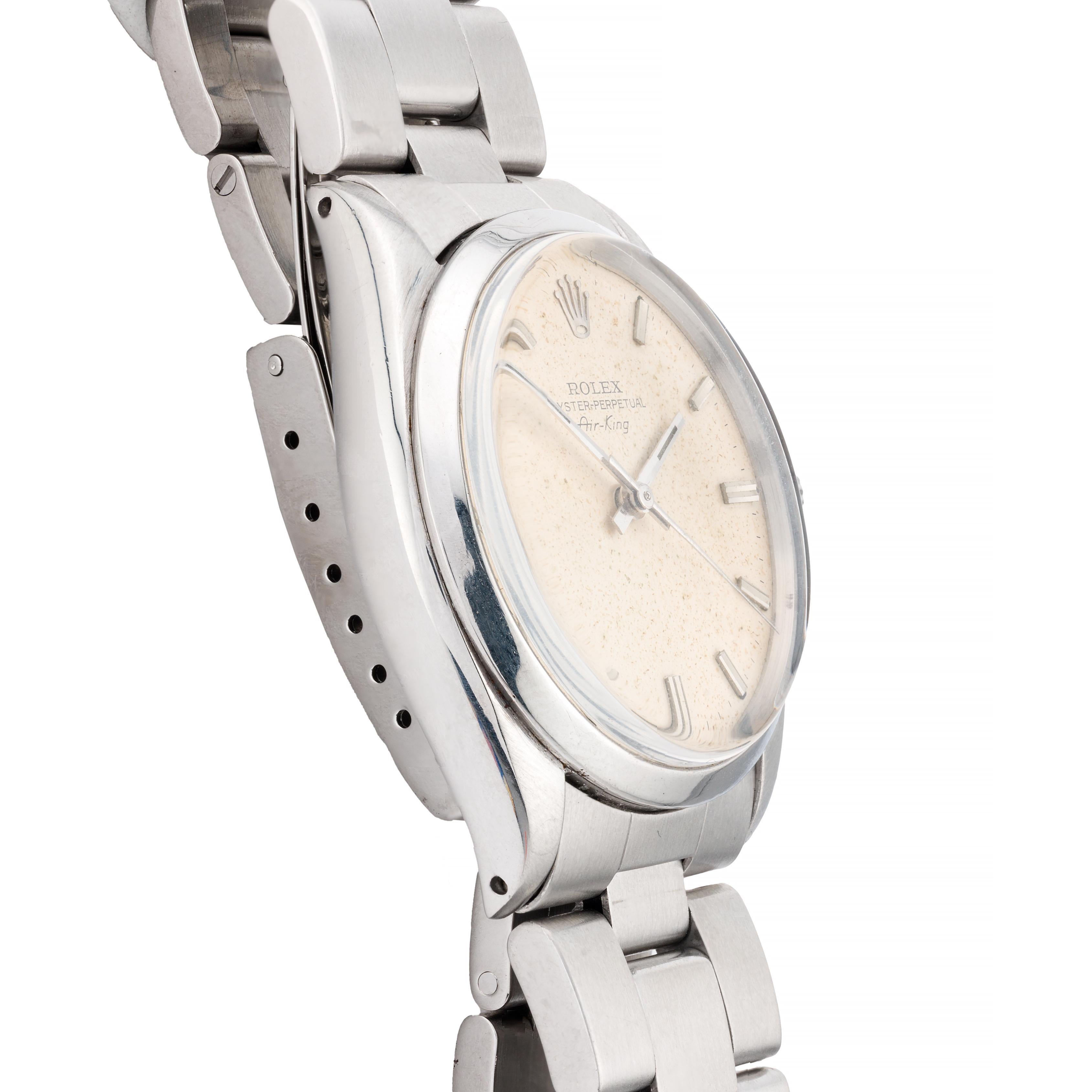 Contemporary Vintage Rolex Tropical Dial Air King Reference 5500 in Stainless Steel For Sale