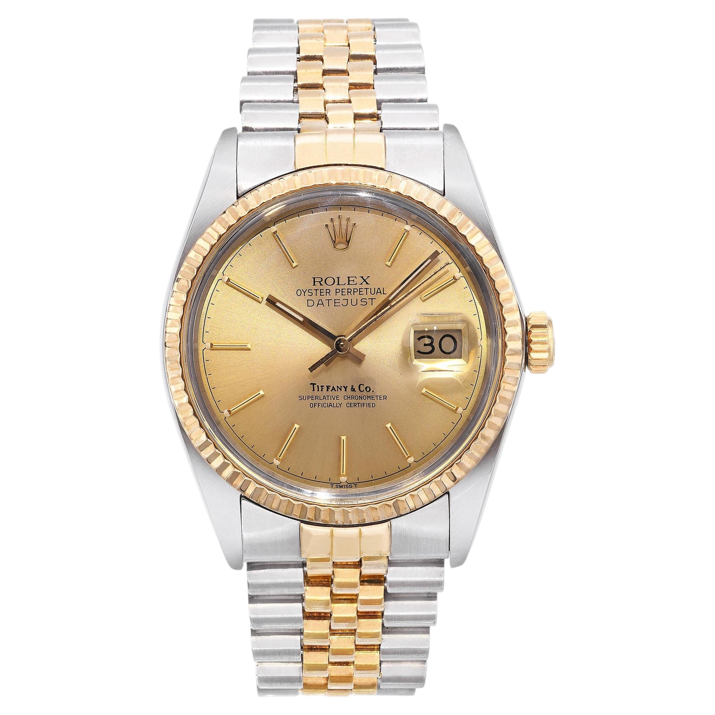 Rolex vintage bicolore Datejust Tiffany & Co. Orologio da uomo con quadrante ref. 16013