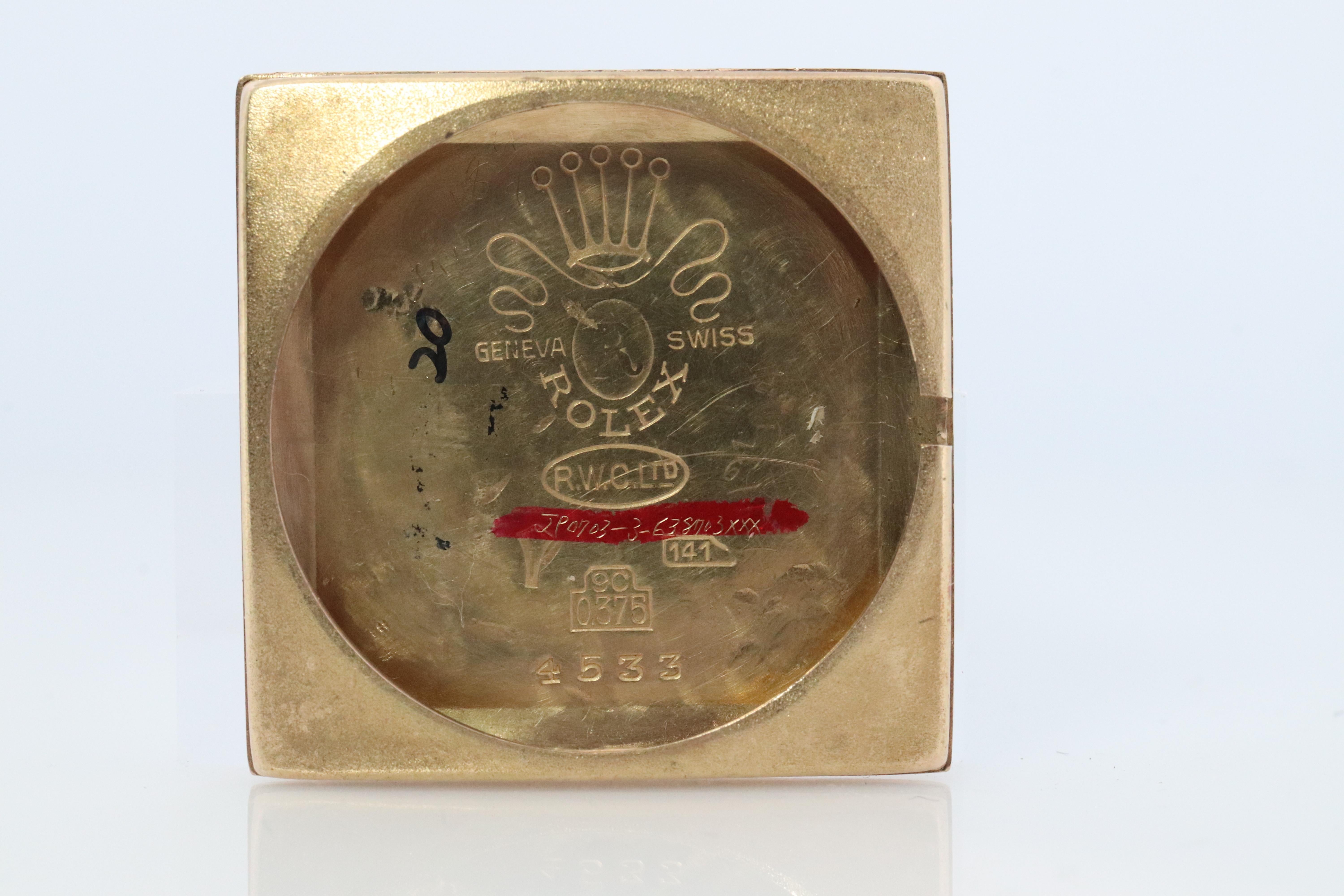 Vintage ROLEX Uhr. 9k YG Rolex 4533 Quadratische Tank manuelle Armbanduhr. im Angebot 2