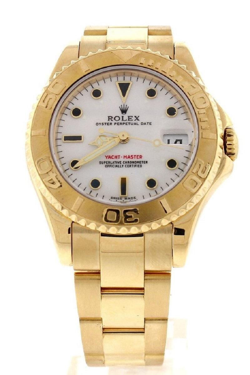 Pre-Owned Vintage Rolex Modell Yacht-Master 169628 Serie/Jahr Pre-Owned Gehäuse-Durchmesser 40 mm Zifferblatt Weiß 
Automatikwerk 2235, kratzfestes Saphirglas, wasserdicht, verschraubte Krone 18 Karat Gelbgold mit drehbarer Zeitrafferlünette (40 mm)