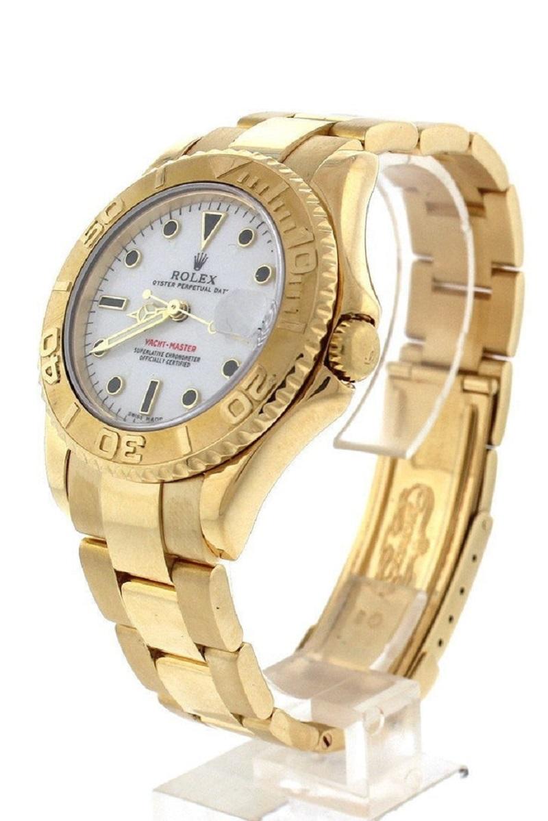 Women's or Men's Rolex Yacht-Master White Dial 18K Yellow Gold Watch For Sale