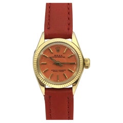 Vintage Rolex Yellow Gold Automatic Coral dial Ladies Wrist Watch