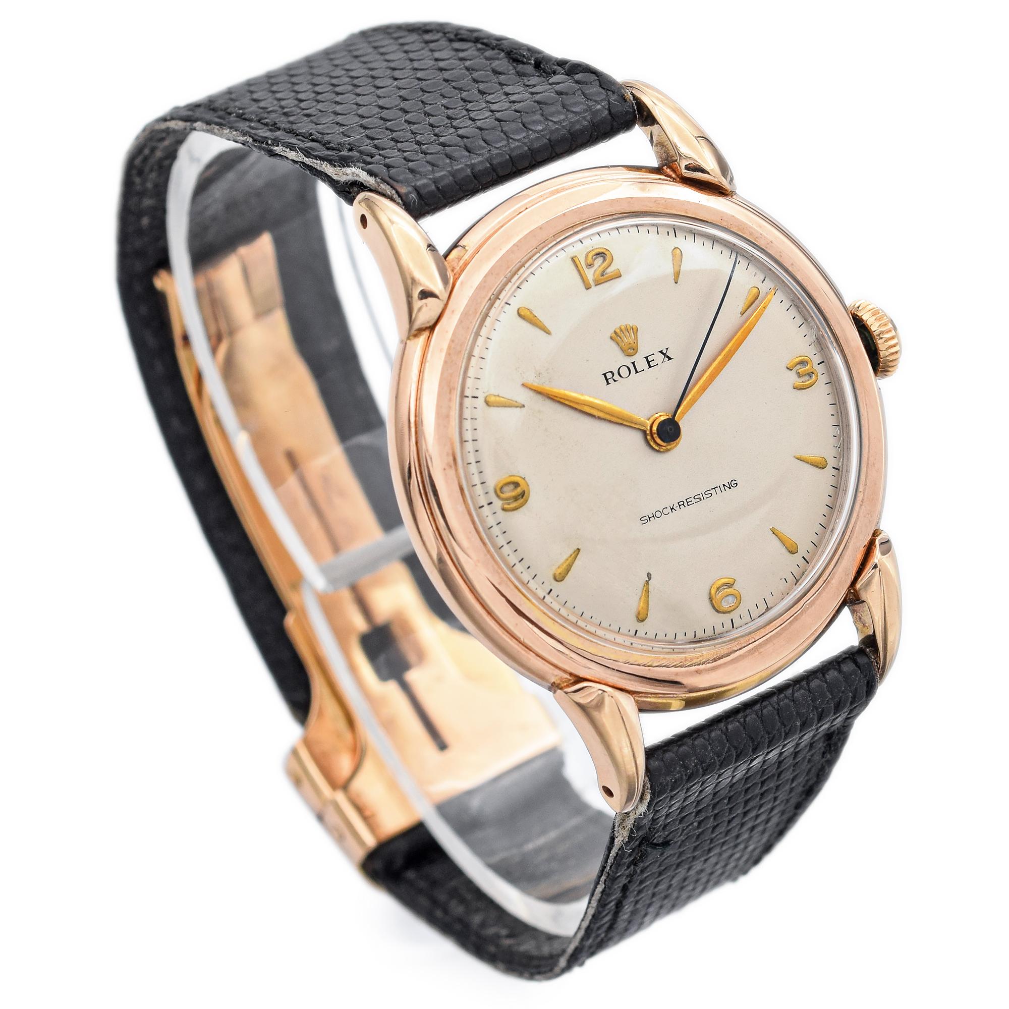 Vintage Rolex Jumbo Rose Gold Men's Hand Wind Watch  In Good Condition For Sale In New York, NY