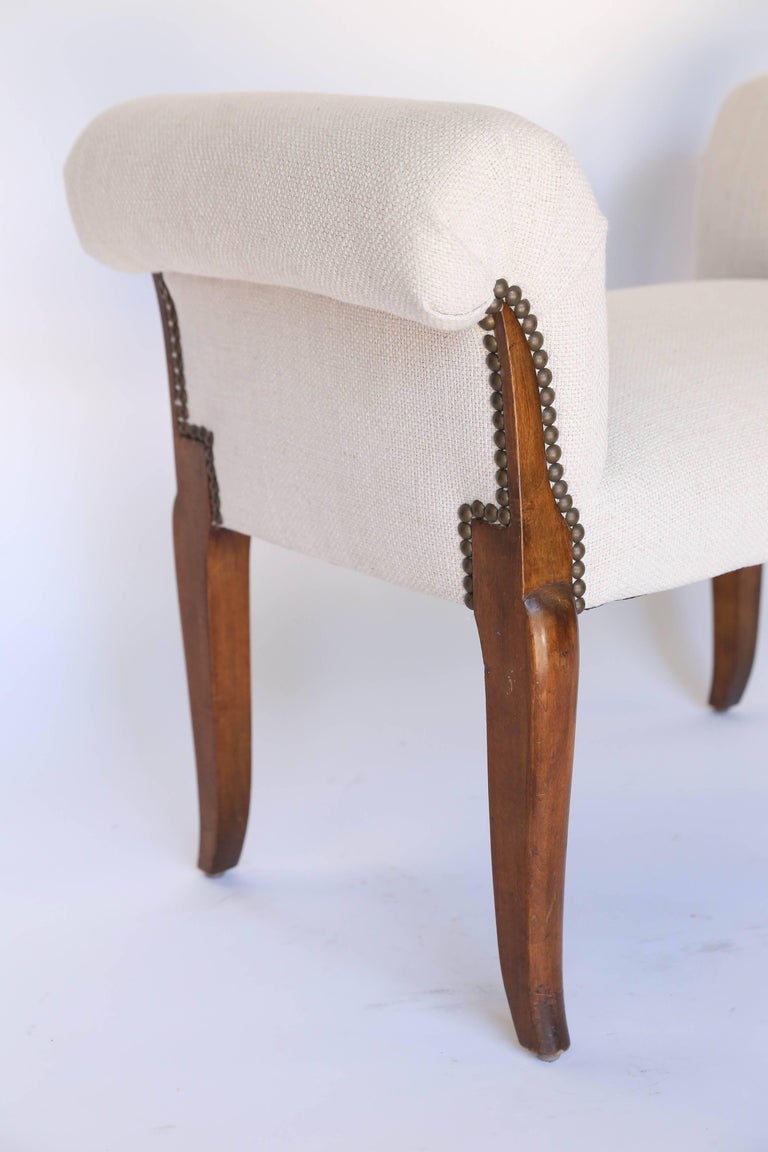 Vintage Roll Arm Upholstered Bench with Nailhead Trim at 1stDibs
