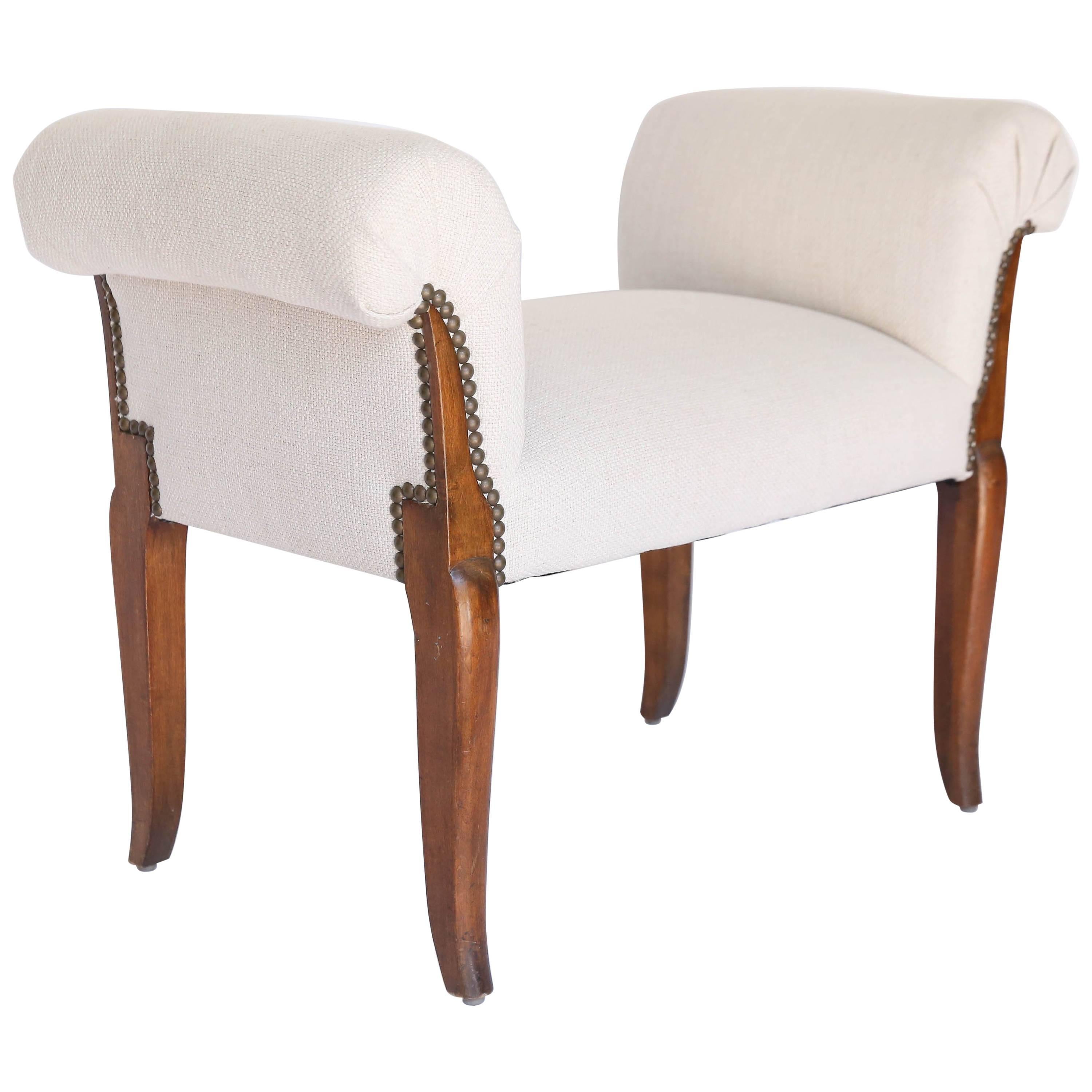 Vintage Roll Arm Upholstered Bench with Nailhead Trim