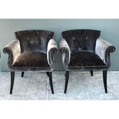 Vintage Roll Arm Velvet Side Chairs After Parzinger - A Pair