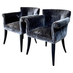 Vintage Roll Arm Velvet Side Chairs After Parzinger - A Pair